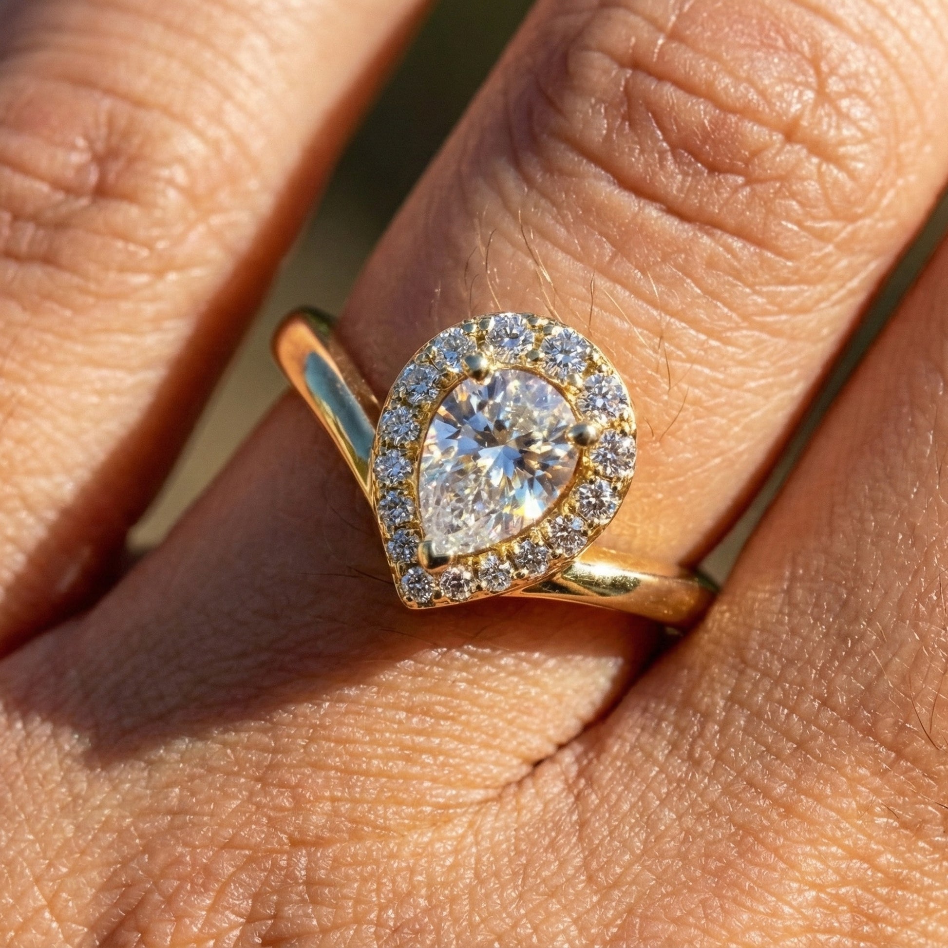 Teardrop Halo Split Shank Ring in Solid 14k Gold or Sterling Silver Engagement Ring, Anniversary Gift for Wife, Everyday Jewelry