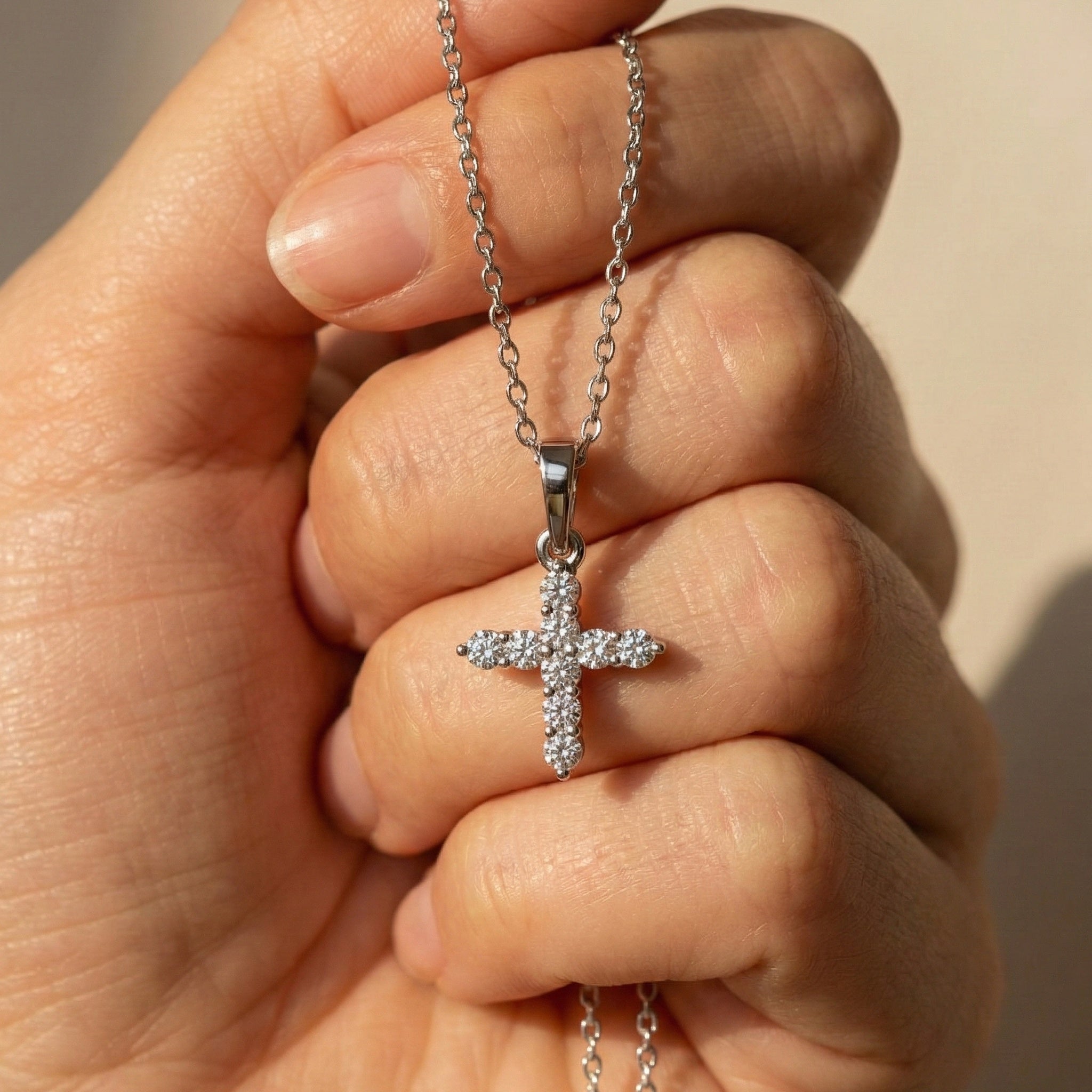 Sparkling Cross Cluster Pendant in 14K Solid Gold, 0.23 TCW Round Cut Lab Diamonds, Religious Gift for Her, Bridal Jewelry