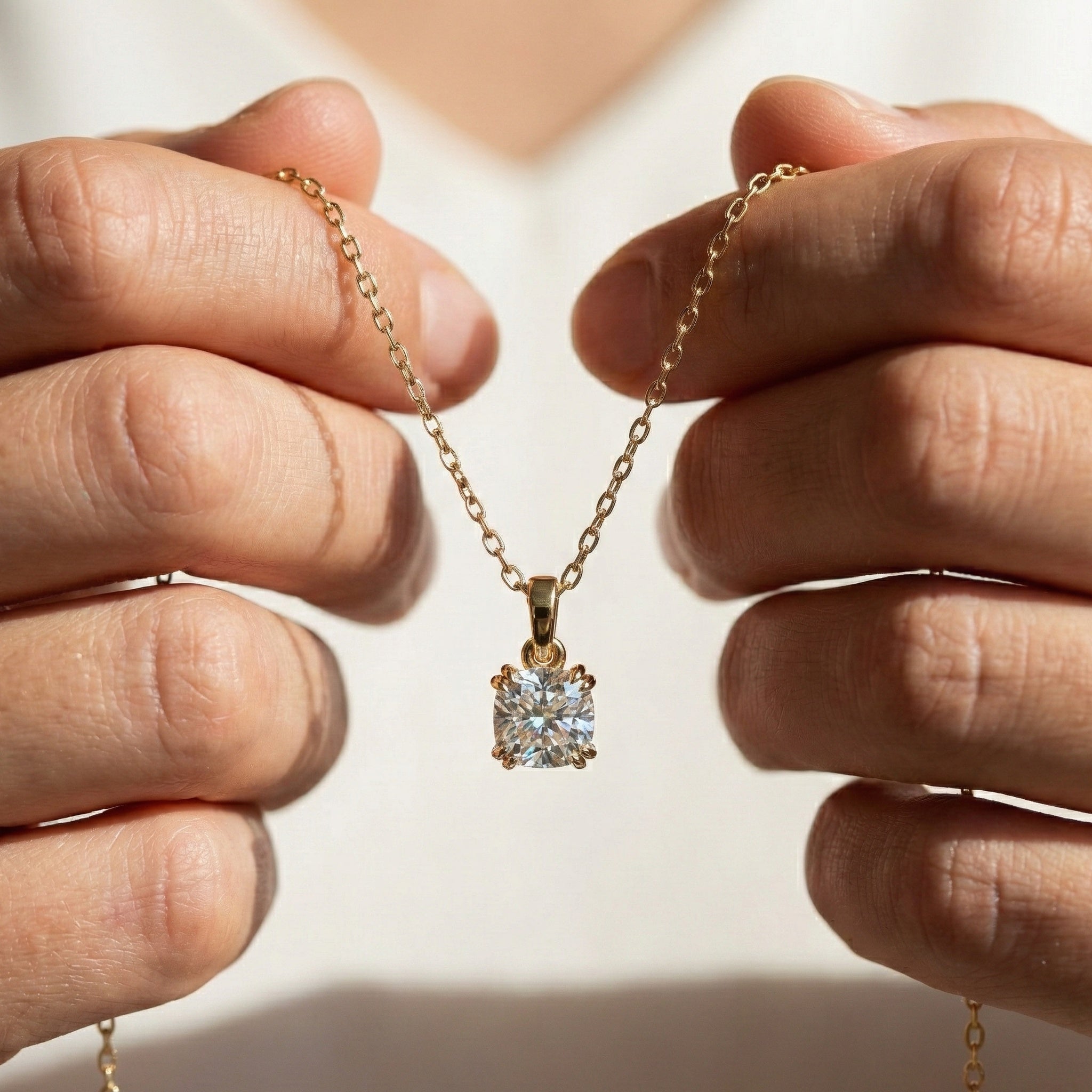 Solitaire Double Prong Wedding Pendant in 14k Solid Gold, 1.50 CT Cushion Cut Lab Diamond, Dainty Pendant, Birthday Gift for Her, Bridal Jewelry