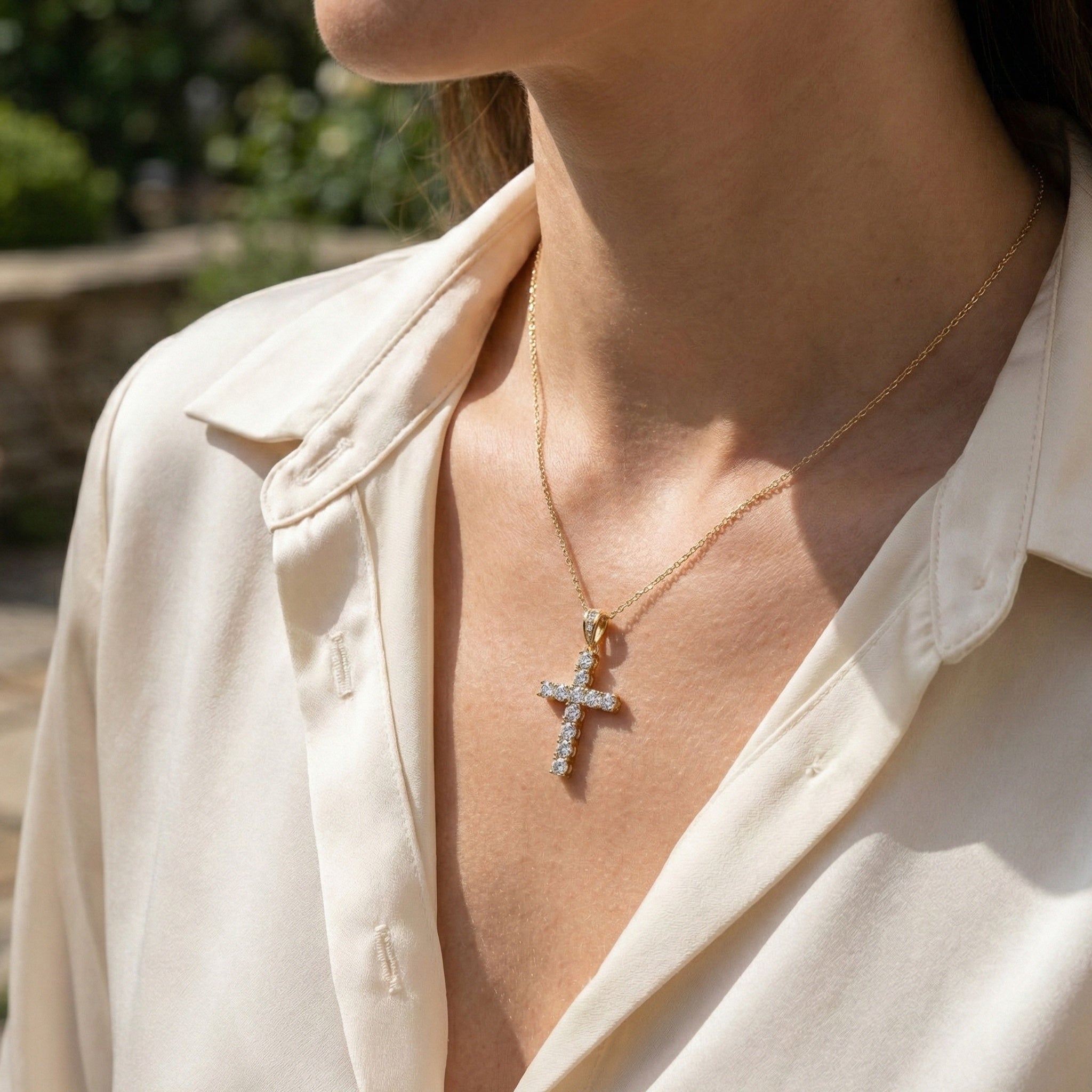 Classic Round Cluster Cross Pendant in 14k Solid Gold, 5.14 TCW Round Cut Lab Grown Diamonds, Faith Gift for Her, Jesus Cross Pendant
