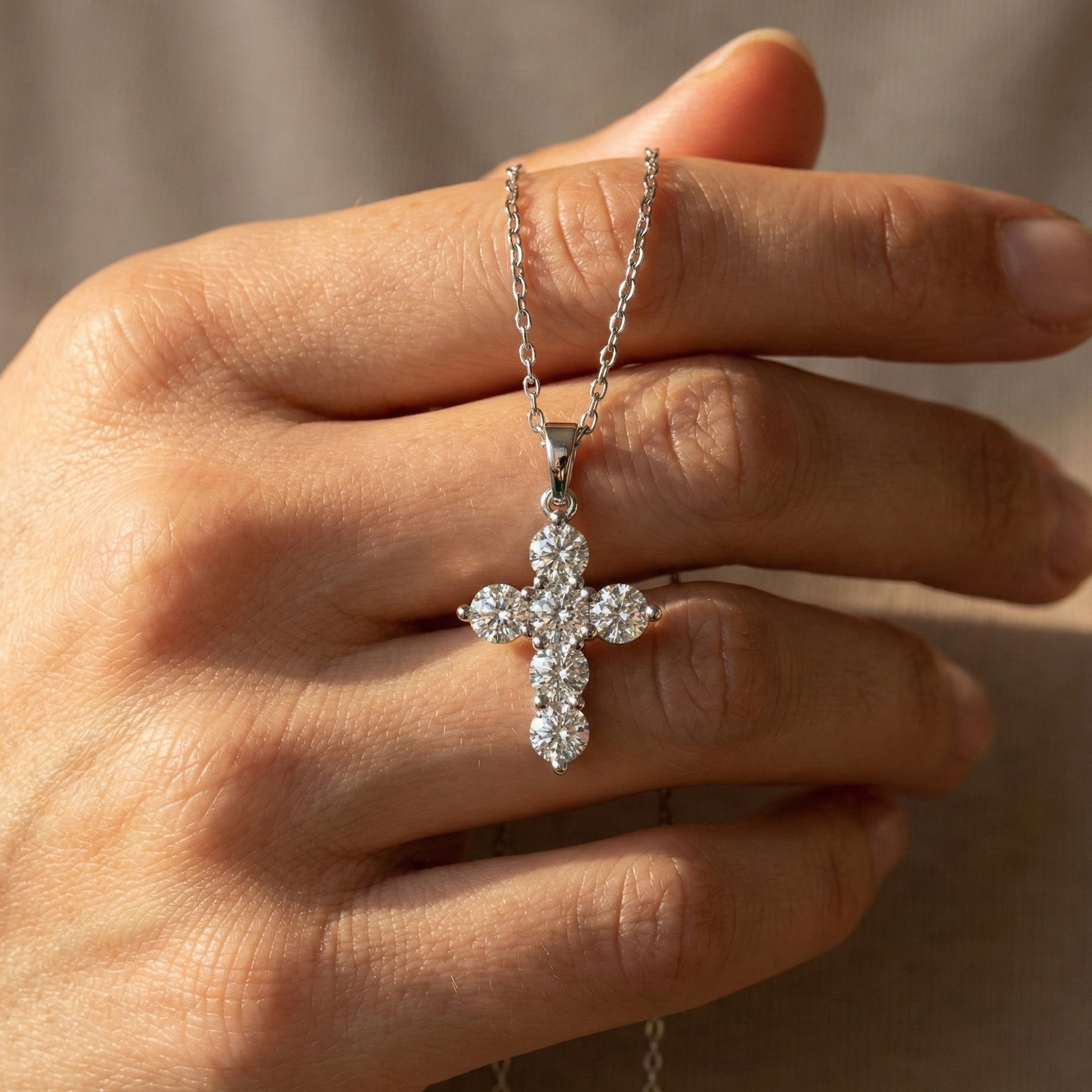 Prong-Set Round Cut Cross Religious Pendant in 14k Solid Gold, 2.16 TCW Round Cut Lab Created Diamonds, Birthday Gift for Her, Faith Jewelry