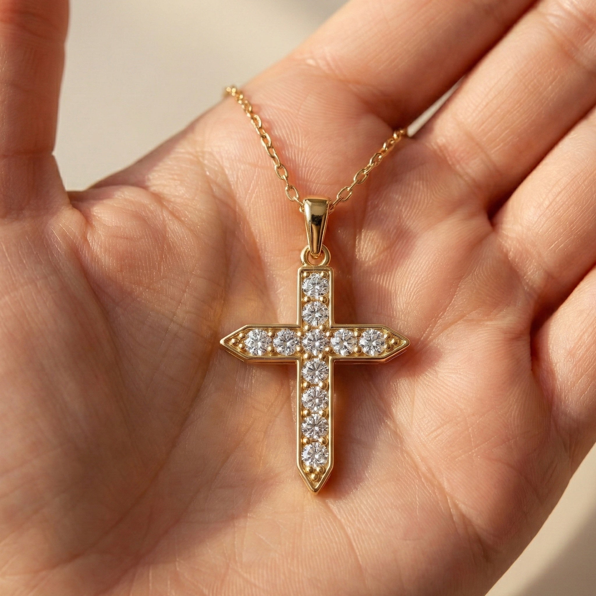 Pointed Edge Cross Pendant in 14k Solid Gold, 0.73 TCW Round Cut Lab Diamonds, Christian Jewelry, Gift for Women