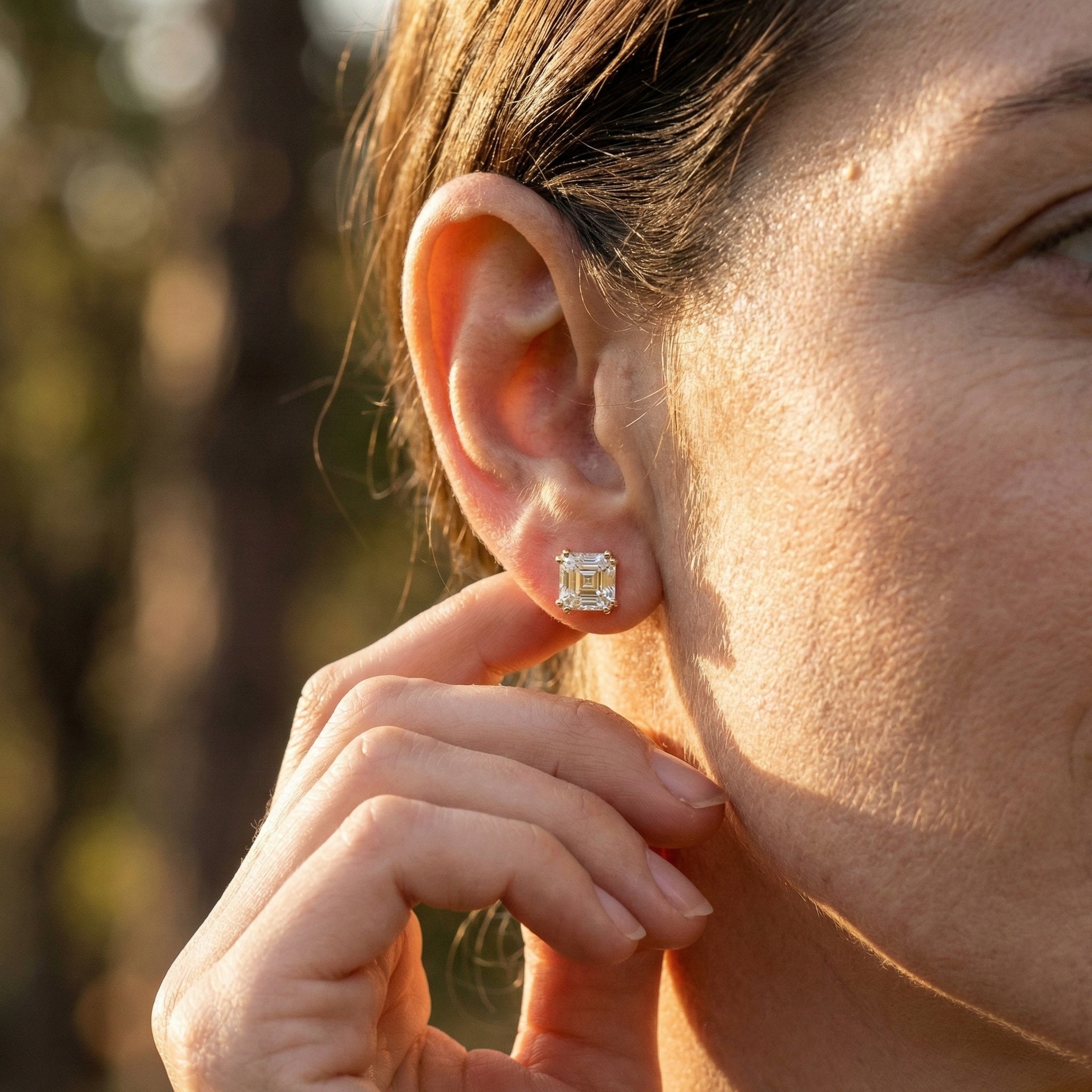 Double Prong Solitaire Minimalist Stud Earrings in 14k Solid Gold, 2.50 TCW Asscher Cut Lab Grown Diamonds, Gift for Wife, Handmade Bridal Jewelry