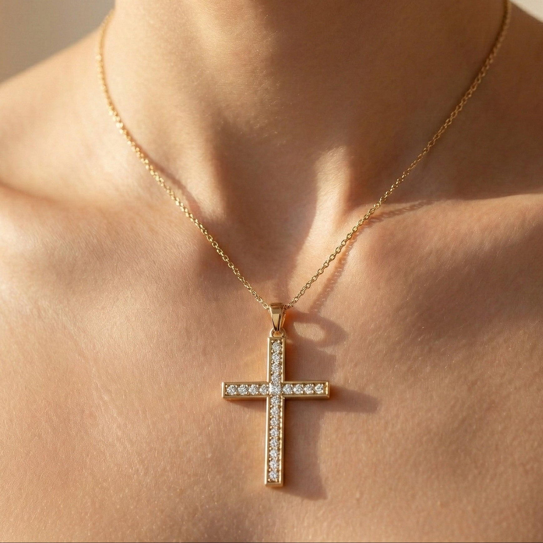 Sparkling Pavé Cross Pendant in 14k Solid Gold, 0.21 TCW Round Cut Lab Created Diamonds, Faith Jewelry, Confirmation Gift