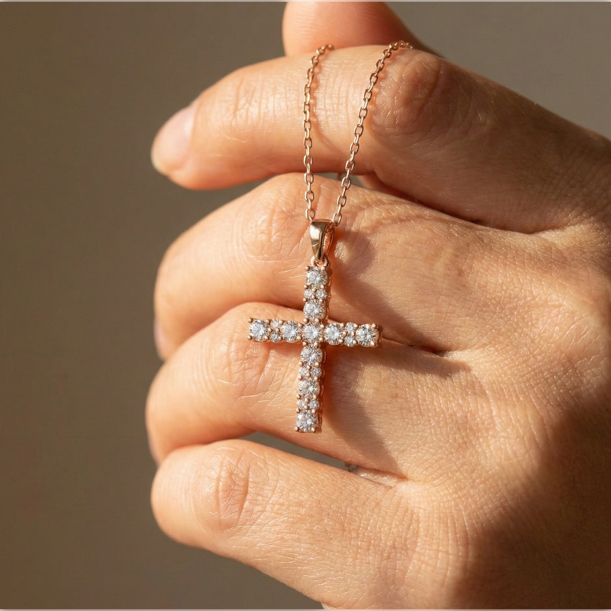 Classic Round Cluster Cross Pendant in 14K Solid Gold, 1.15 TCW Round Cut Lab Diamonds, Religious Jewelry, Birthday Gift for Her