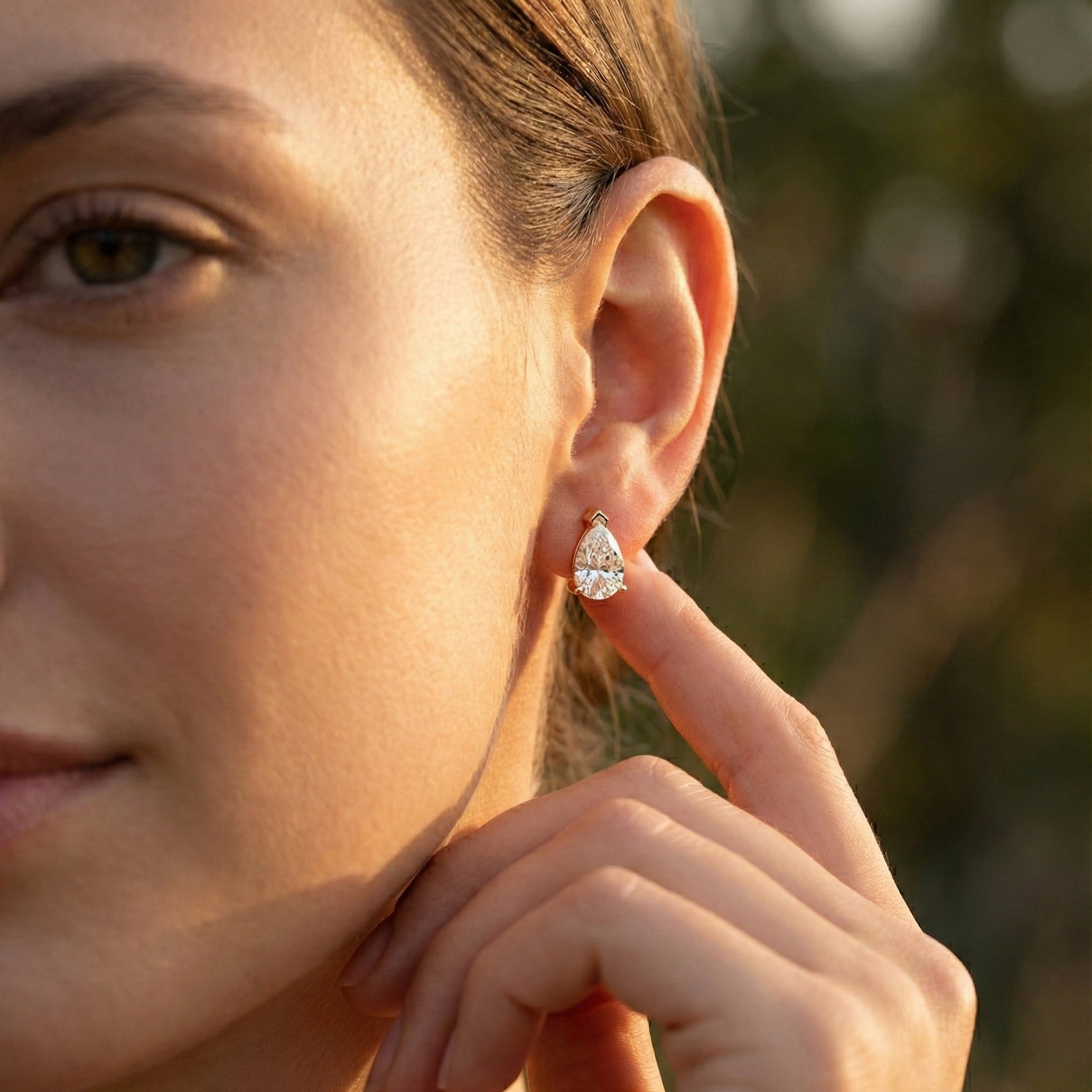 Pear Cut Solitaire Stud Earrings in 9K Solid Gold, 2.00 TCW Pear Cut Lab Created Diamonds, Bridal Jewelry, Gift for Wife, Handmade Studs