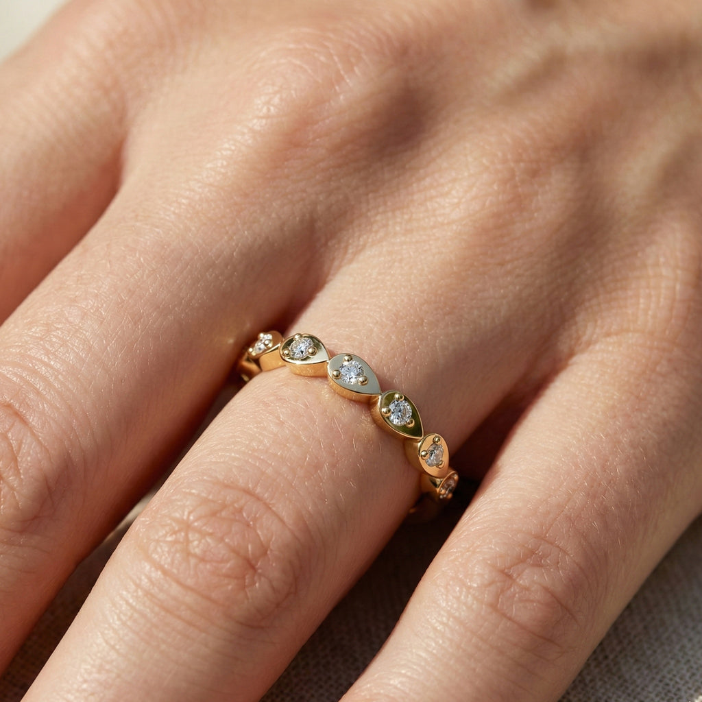 Teardrop Motif Stacking Wedding Band in 14K Solid Gold, 0.06 TCW Round Cut Lab Diamonds, Promise Band, Wedding Bridal Jewelry, Gift For Her