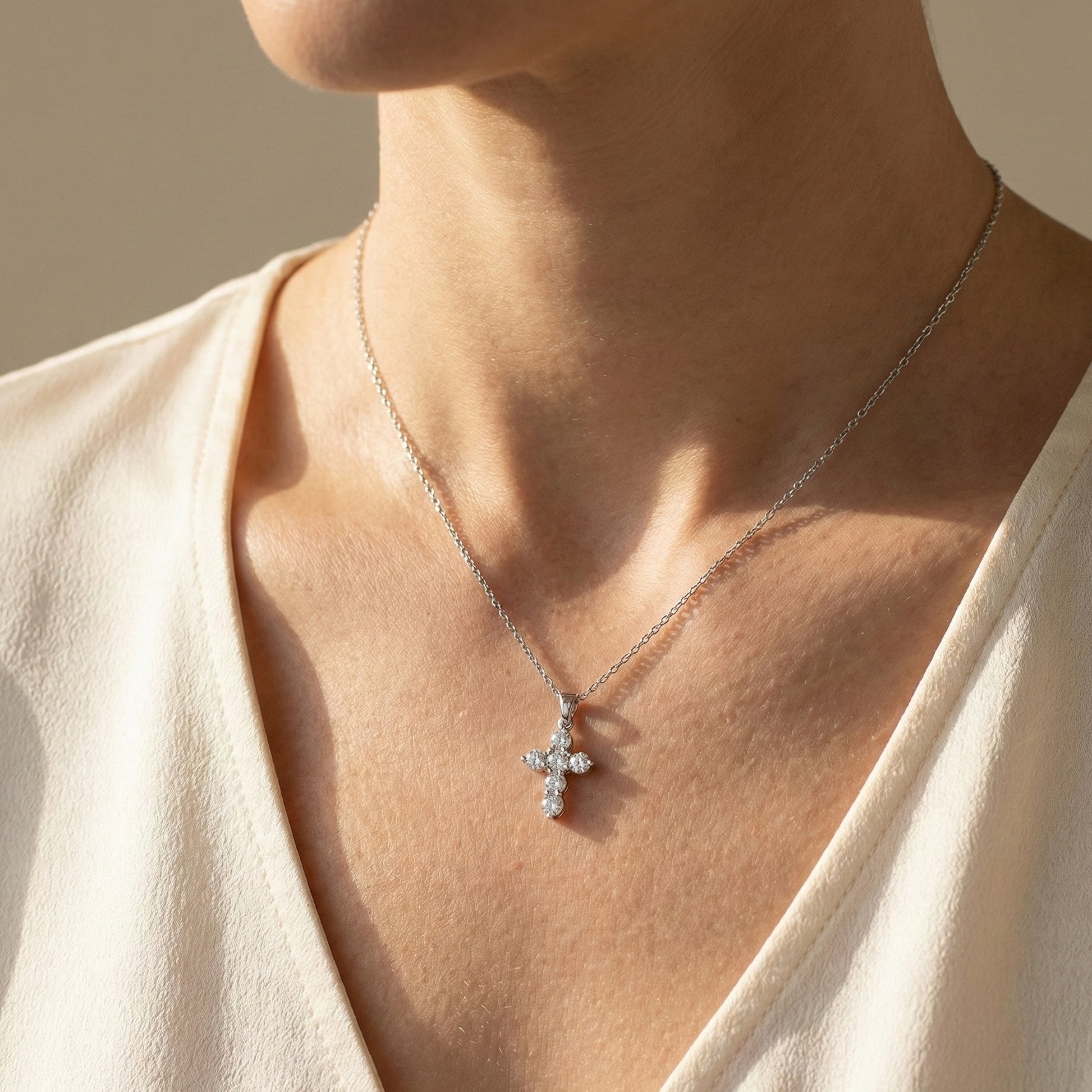 Prong-Set Round Cut Cross Religious Pendant in 14k Solid Gold, 2.16 TCW Round Cut Lab Created Diamonds, Birthday Gift for Her, Faith Jewelry