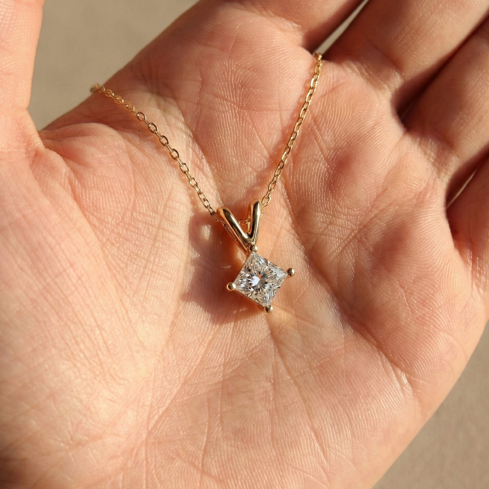 0.50 CT Princess Cut Solitaire Minimalist Pendant in 14K Solid Gold, Wedding Gift for Wife, Bridal Pendant Jewelry