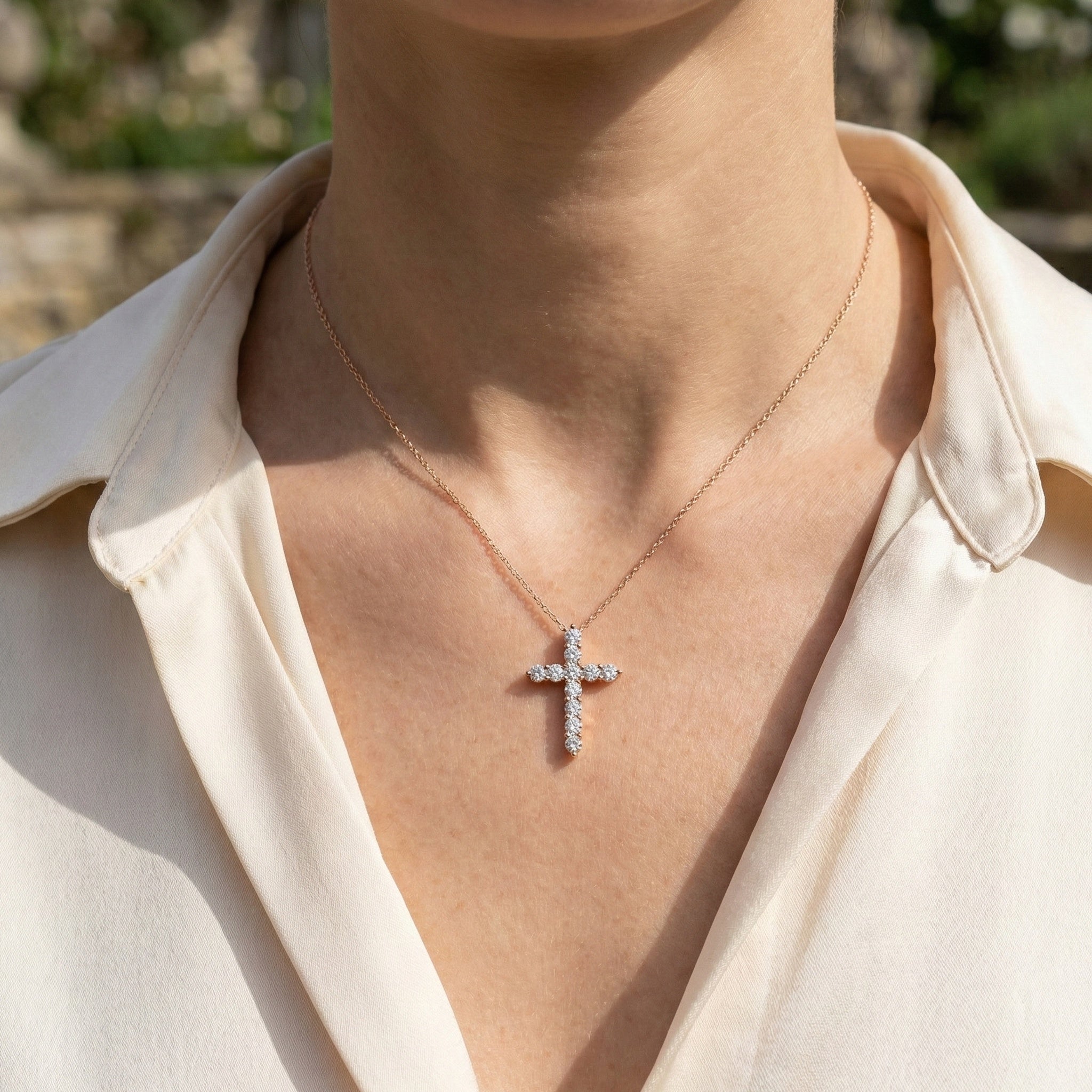 Round Cut Prong-Set Tennis Cross Pendant in 14k White Gold, 1.75 TCW Round Cut Lab Created Diamonds, Birthday Gift for Women/Men