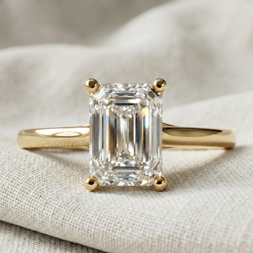 Emerald Cut Solitaire Classic Prong Set Engagement Ring in 14k Solid Gold, 1.00 CT Emerald Cut Lab Grown Diamond, Wedding Gift for Women