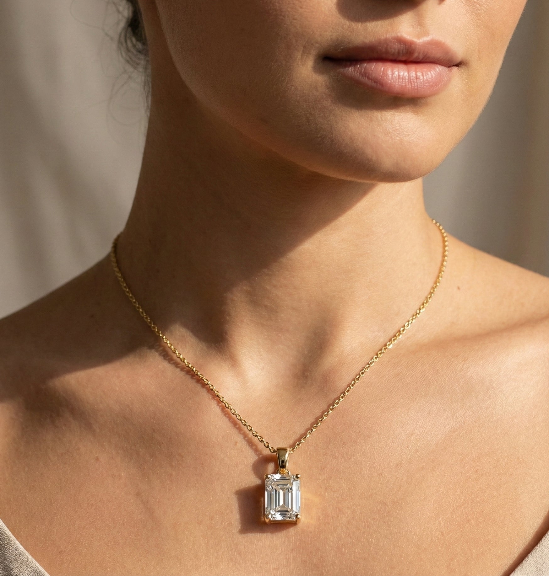 14K Rose Gold Solitaire Wedding Pendant, 1.75 CT Emerald Cut Lab Grown Diamond Solitaire Pendant, Wedding Gift for Her, Handmade Jewelry