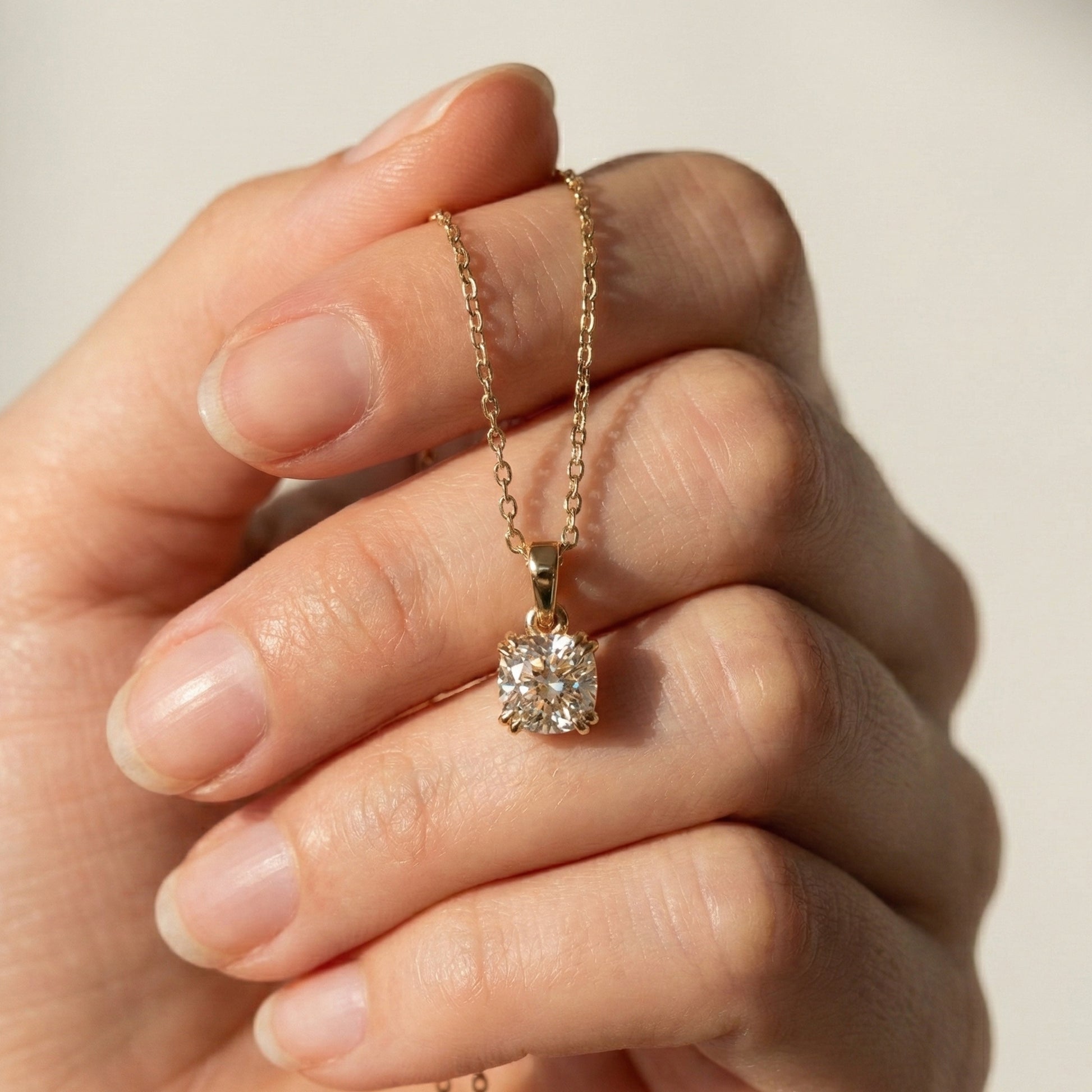 Solitaire Double Prong Wedding Pendant in 14k Solid Gold, 1.50 CT Cushion Cut Lab Diamond, Dainty Pendant, Birthday Gift for Her, Bridal Jewelry