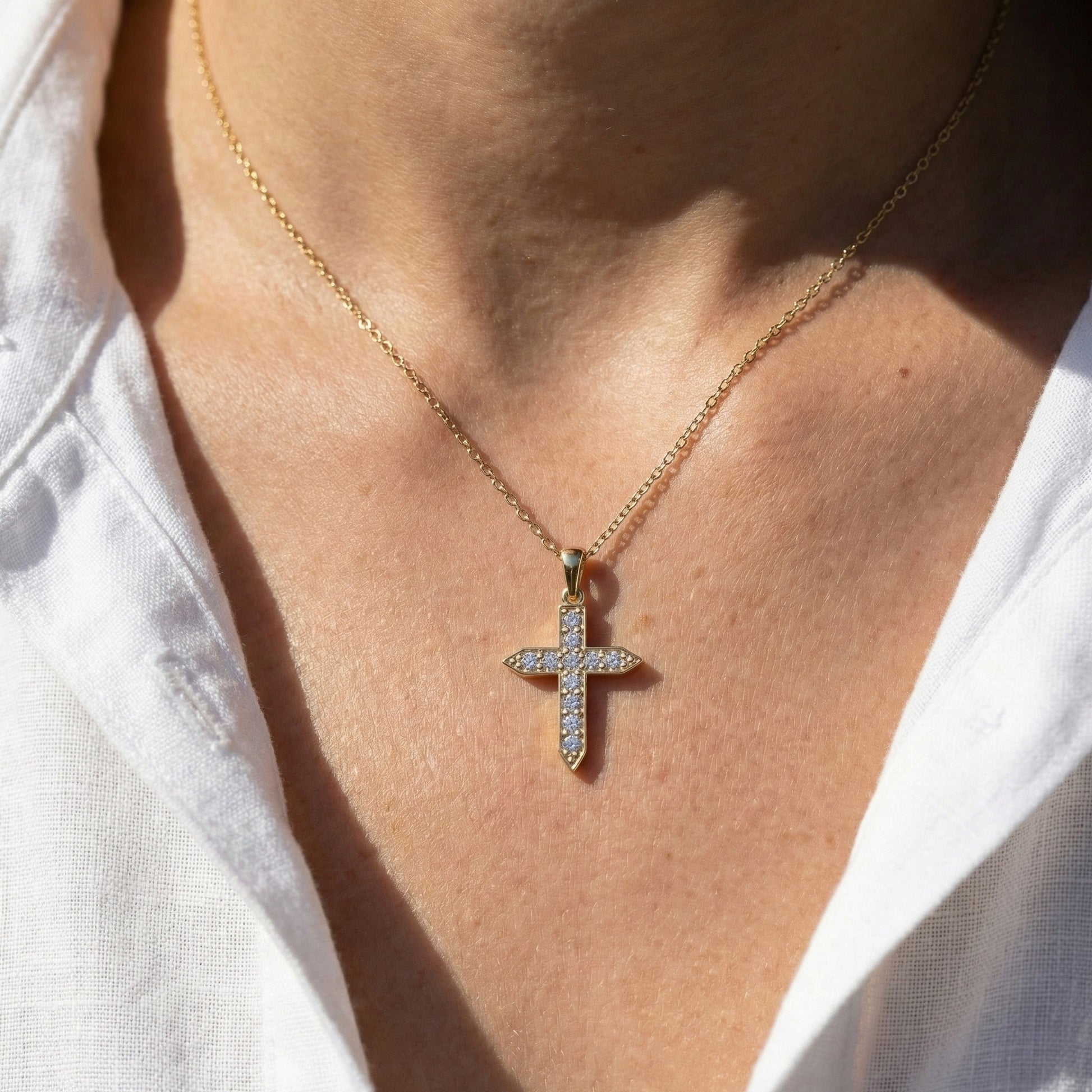 Pointed Edge Cross Pendant in 14k Solid Gold, 0.73 TCW Round Cut Lab Diamonds, Christian Jewelry, Gift for Women