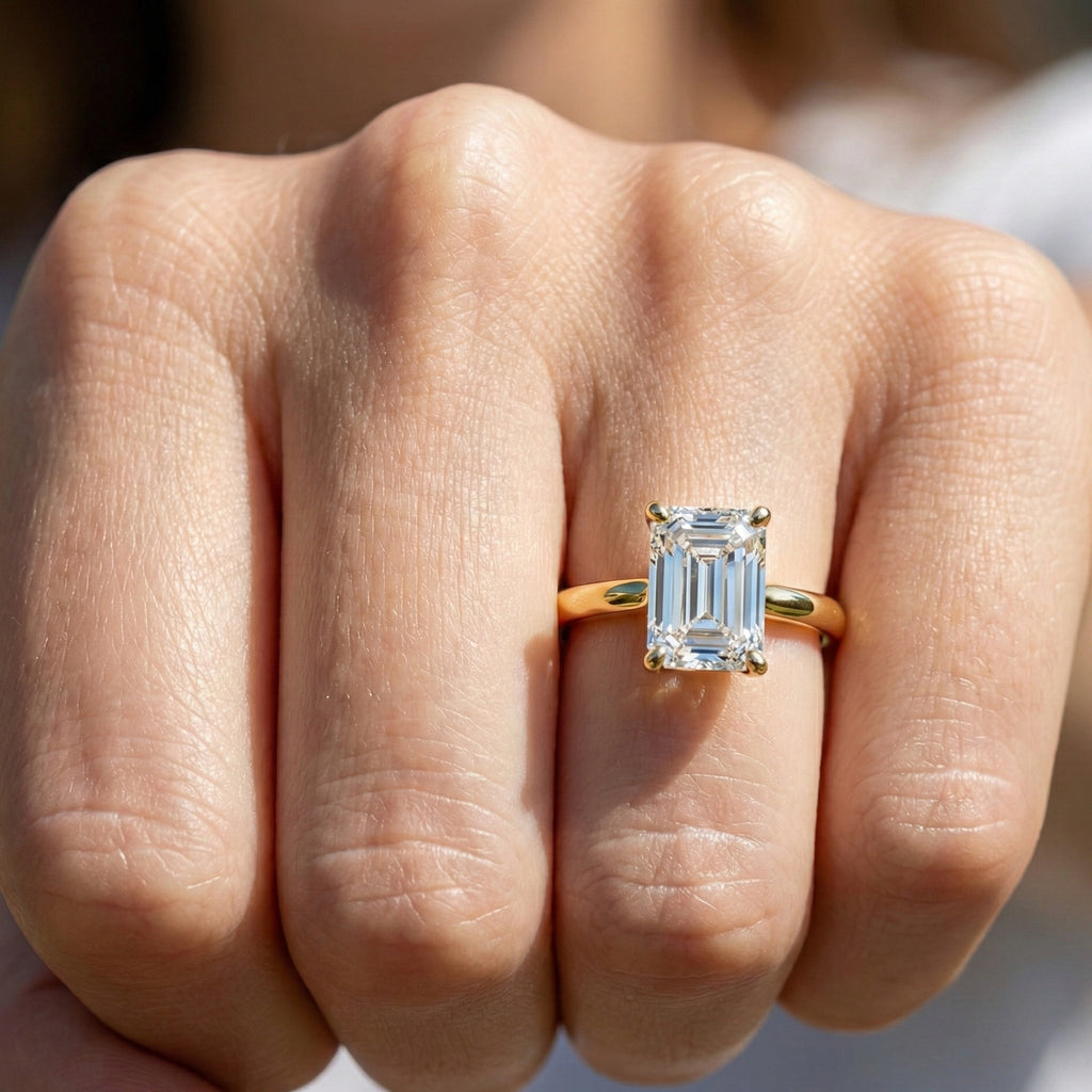 Emerald Cut Solitaire Classic Prong Set Engagement Ring in 14k Solid Gold, 1.00 CT Emerald Cut Lab Grown Diamond, Wedding Gift for Women