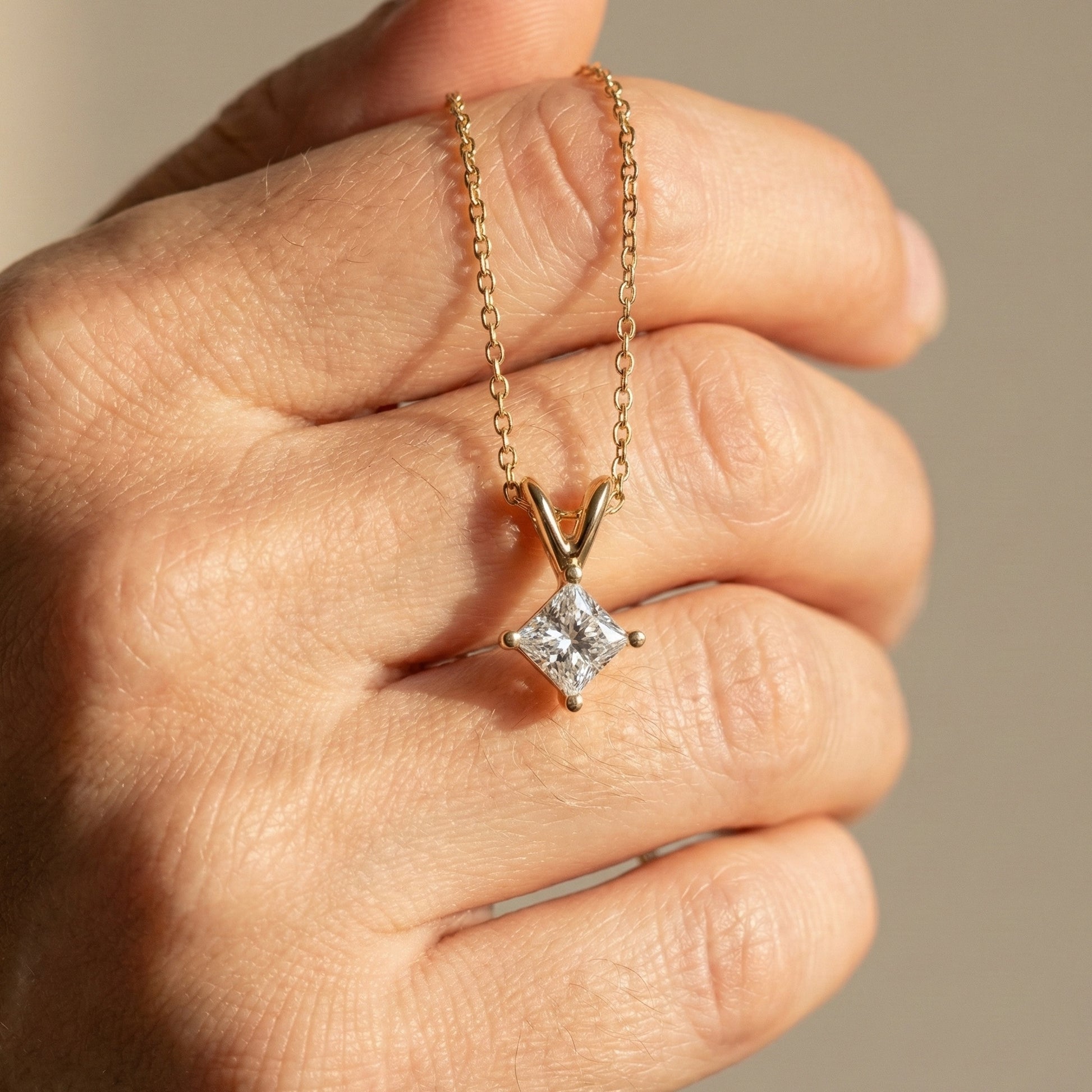 0.50 CT Princess Cut Solitaire Minimalist Pendant in 14K Solid Gold, Wedding Gift for Wife, Bridal Pendant Jewelry