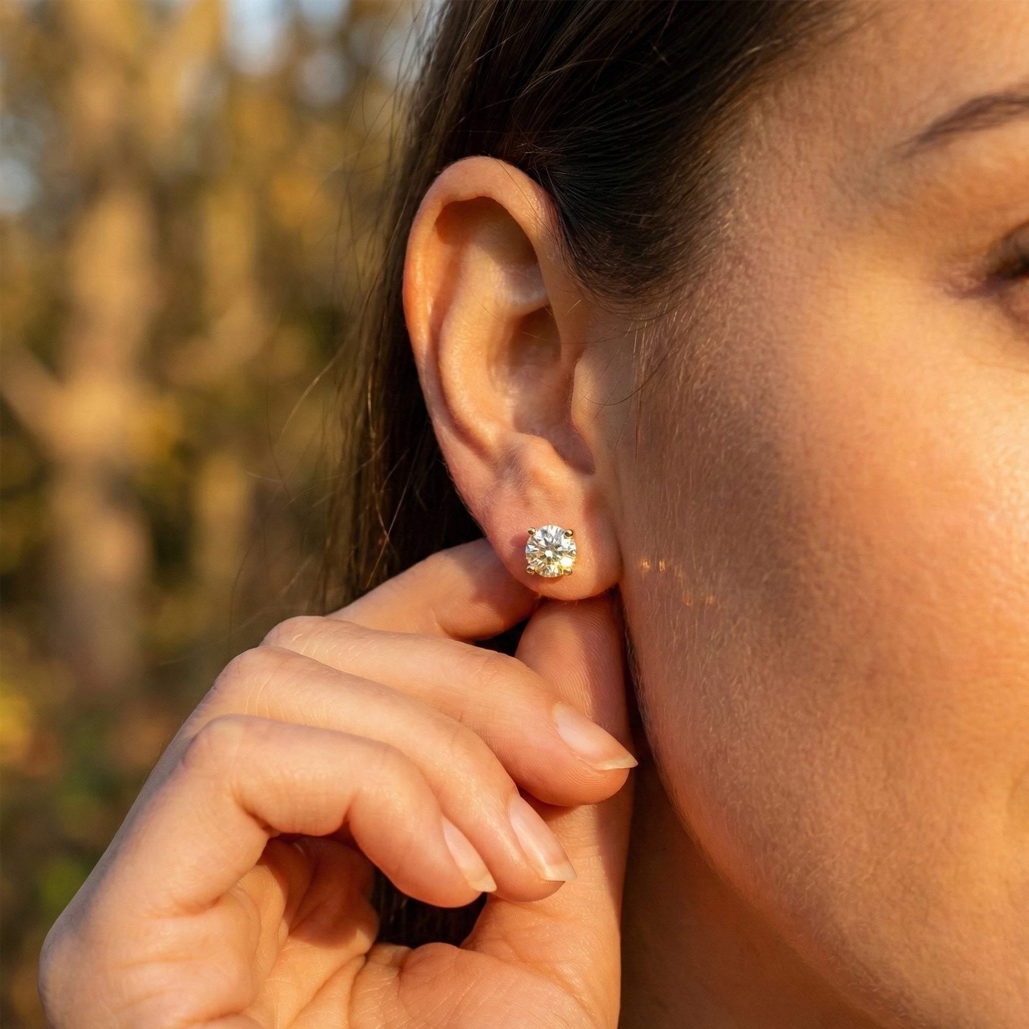 Morden Hidden Halo Wedding Stud Earrings in 14K Yellow Gold, 1.07 TCW Round Cut Lab Created Diamonds, Birthday Gift For Women, Handmade Jewelry