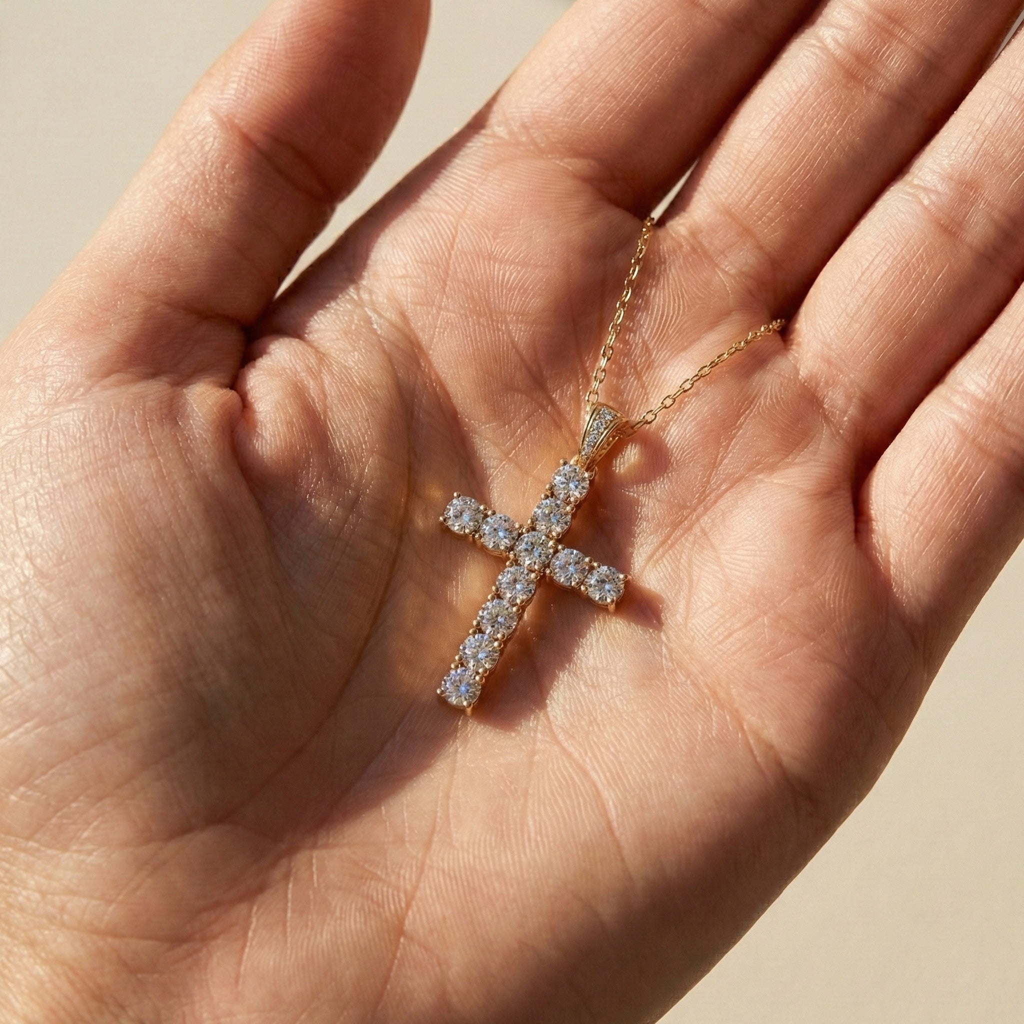 Classic Round Cluster Cross Pendant in 14k Solid Gold, 5.14 TCW Round Cut Lab Grown Diamonds, Faith Gift for Her, Jesus Cross Pendant