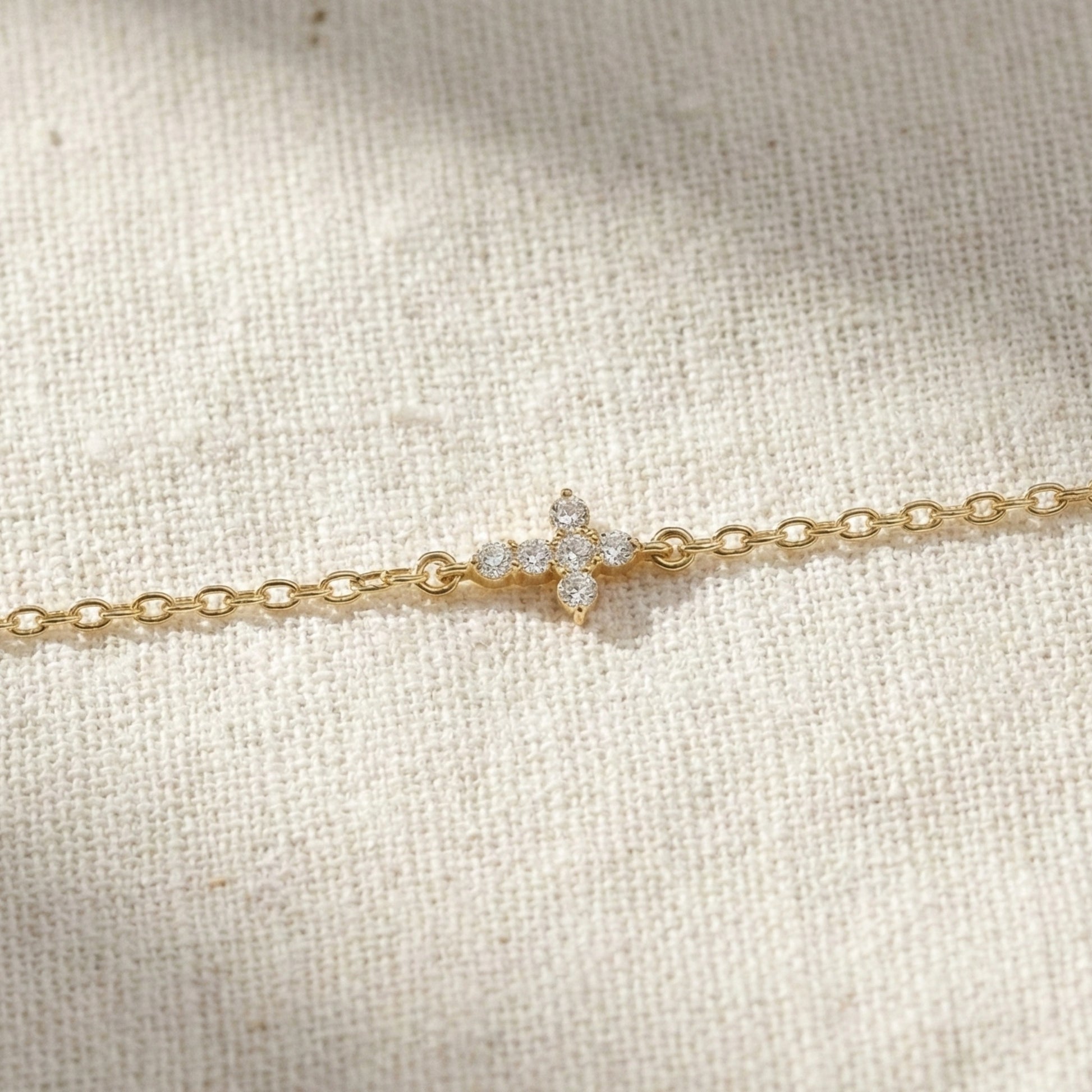 Everyday Jesus Cross Link Bracelet in 14K Solid Gold, 0.21 TCW Round Cut Lab Grown diamonds, Women's Minimal Jewelry, Gift for Her