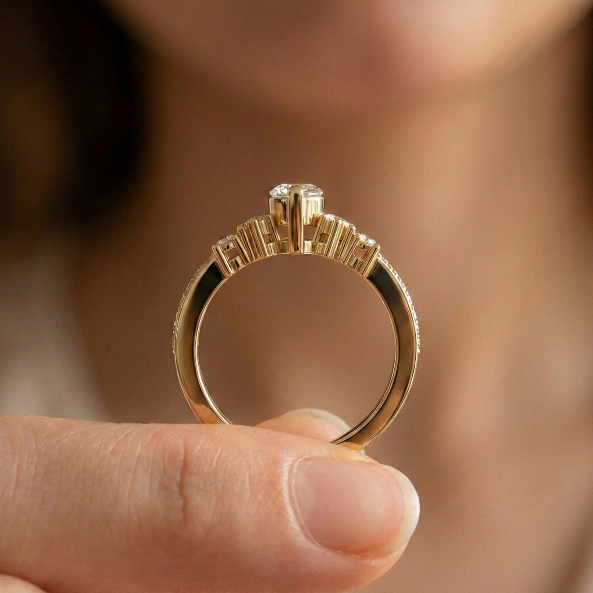 Marquise Cluster Halo Pave Engagement Ring in 14K Yellow Gold, 0.74 TCW Marquise/Round Cut Lab Created Diamonds, Handmade Jewelry, Anniversary Gift