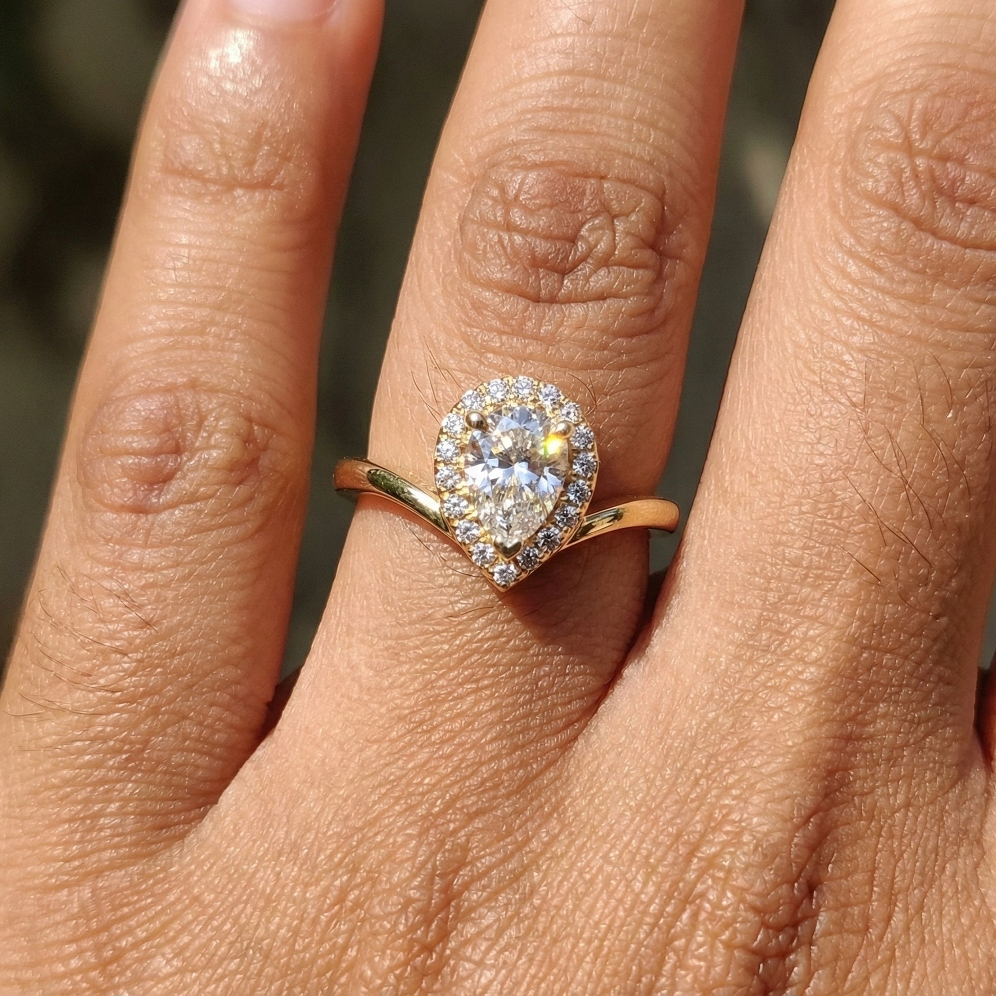 Teardrop Halo Split Shank Ring in Solid 14k Gold or Sterling Silver Engagement Ring, Anniversary Gift for Wife, Everyday Jewelry