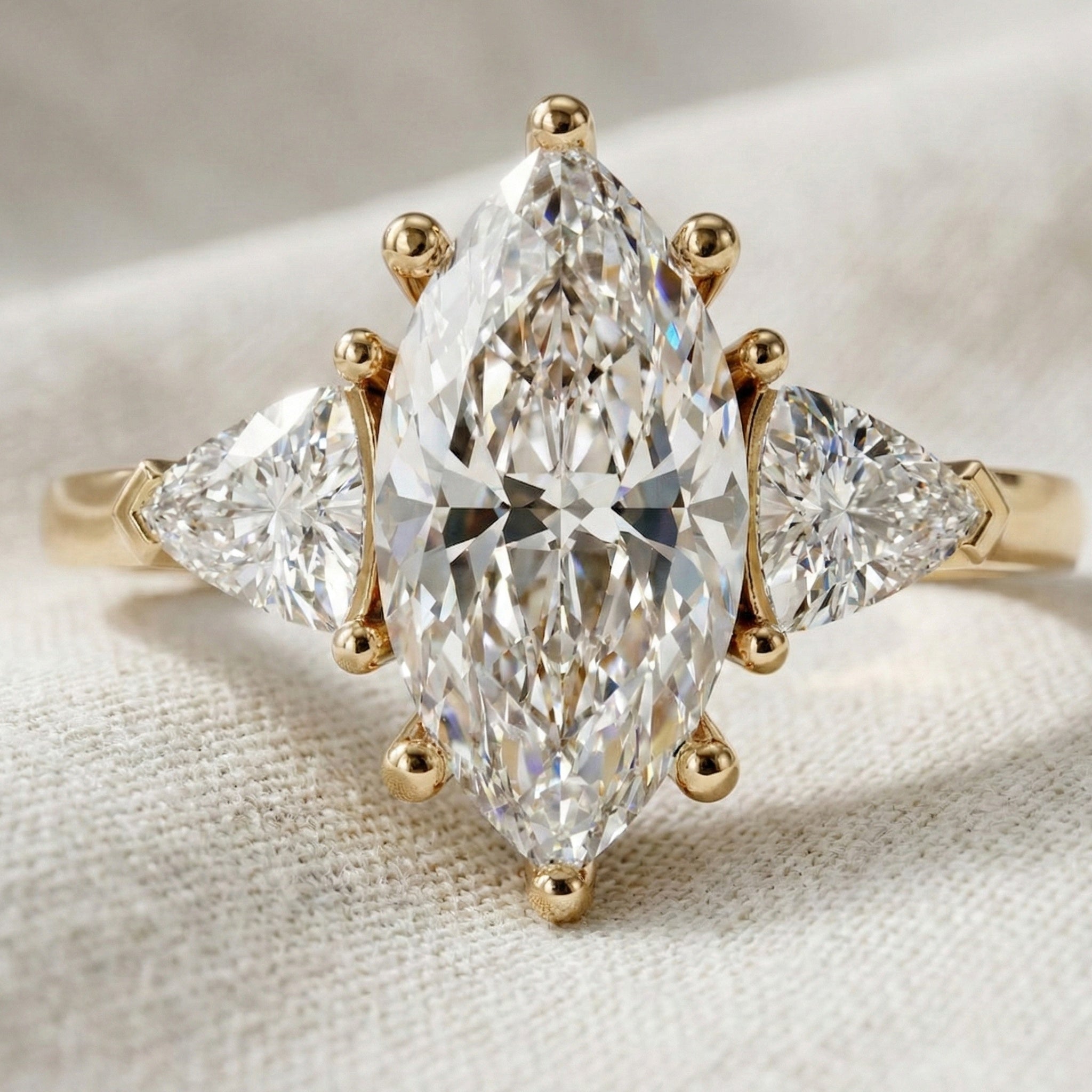 1.90 TCW Marquise & Trillion Cut Trilogy Engagement Ring in Lab Diamond – 14k Solid Gold, Wedding Gift for Her, Everyday Ring, Daily Wear