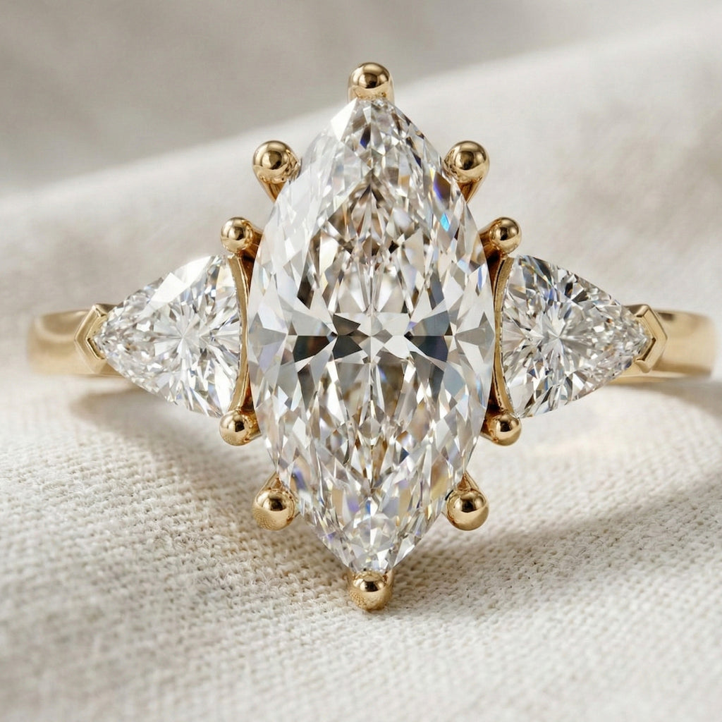 1.90 TCW Marquise & Trillion Cut Trilogy Engagement Ring in Lab Diamond – 14k Solid Gold, Wedding Gift for Her, Everyday Ring, Daily Wear