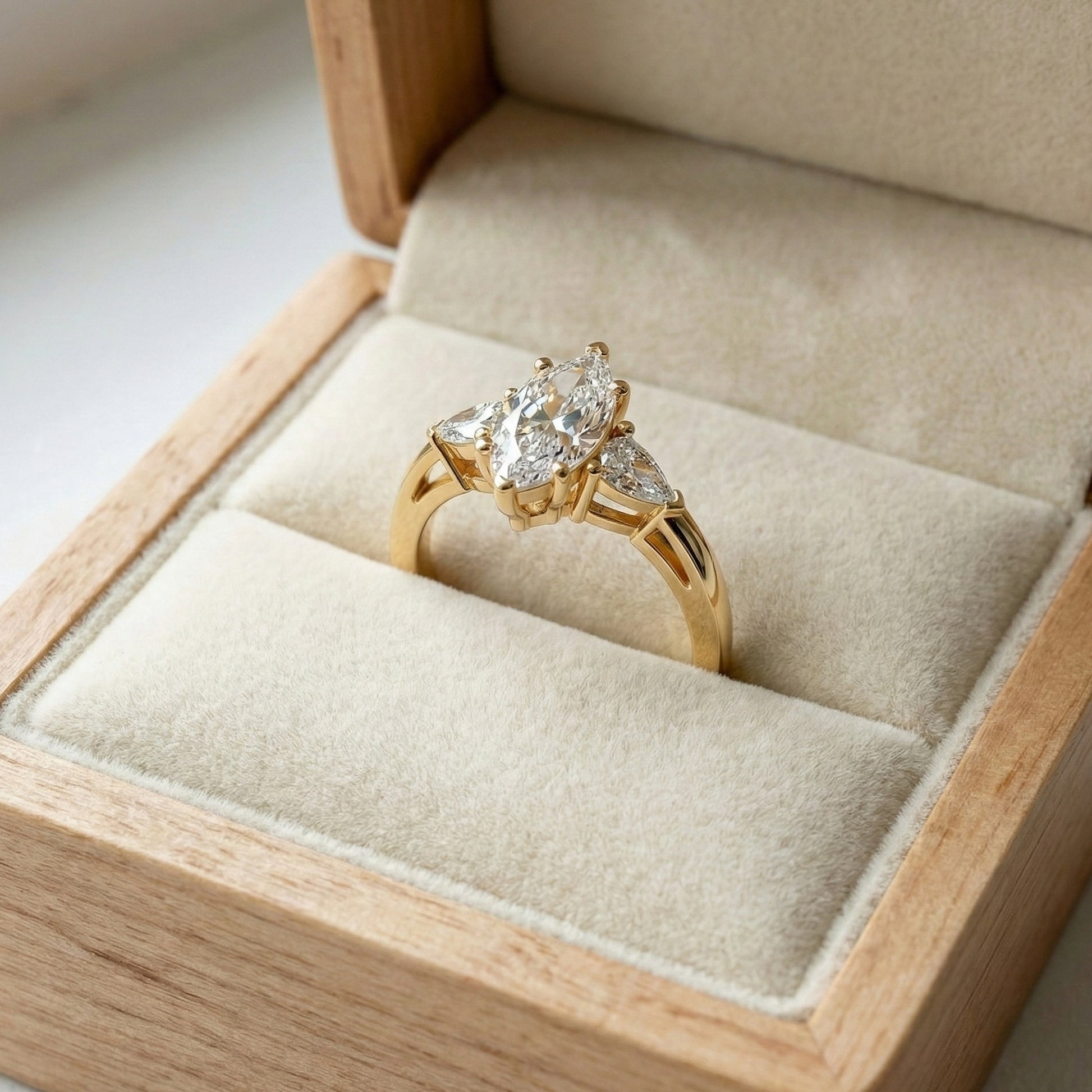 1.90 TCW Marquise & Trillion Cut Trilogy Engagement Ring in Lab Diamond – 14k Solid Gold, Wedding Gift for Her, Everyday Ring, Daily Wear