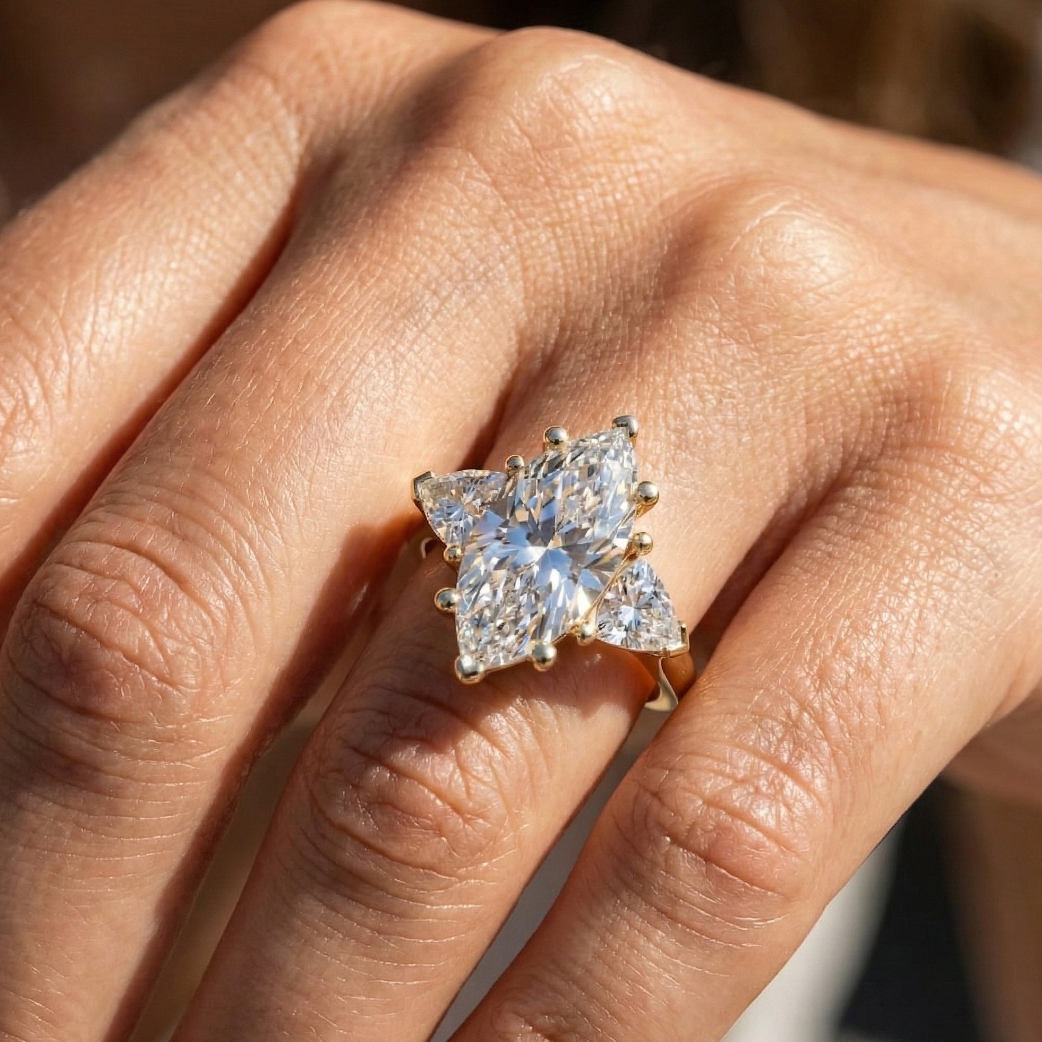 1.90 TCW Marquise & Trillion Cut Trilogy Engagement Ring in Lab Diamond – 14k Solid Gold, Wedding Gift for Her, Everyday Ring, Daily Wear