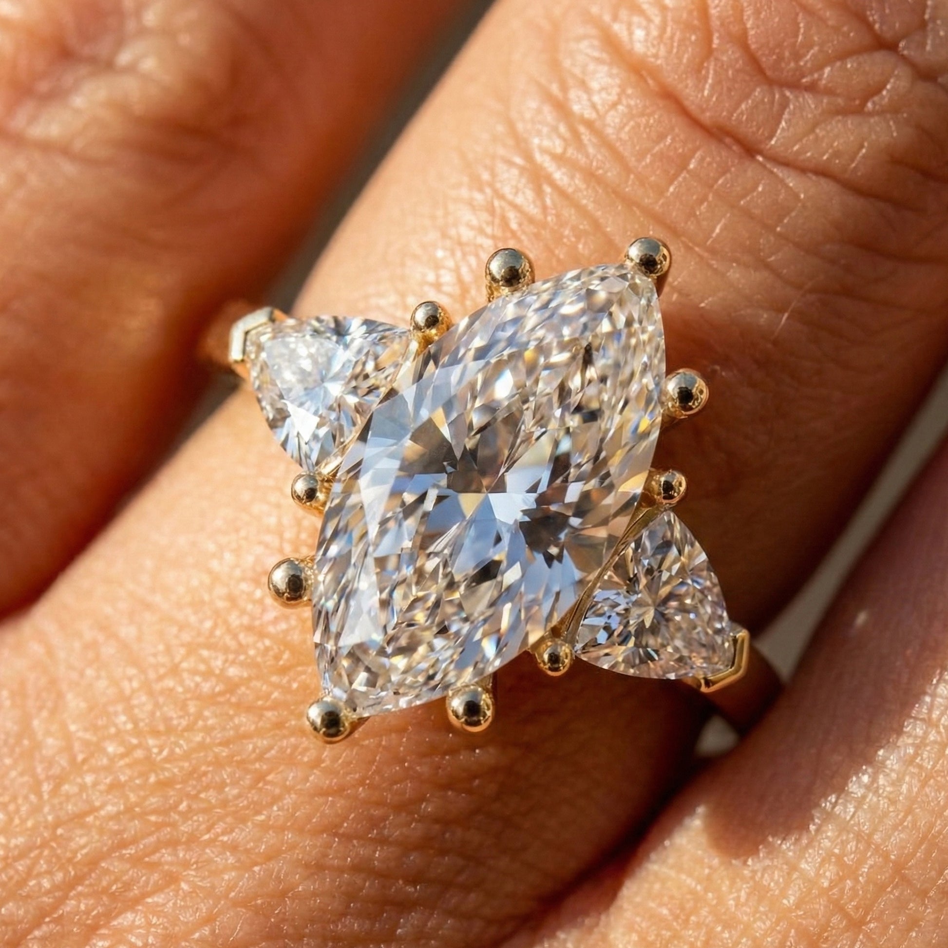 1.90 TCW Marquise & Trillion Cut Trilogy Engagement Ring in Lab Diamond – 14k Solid Gold, Wedding Gift for Her, Everyday Ring, Daily Wear