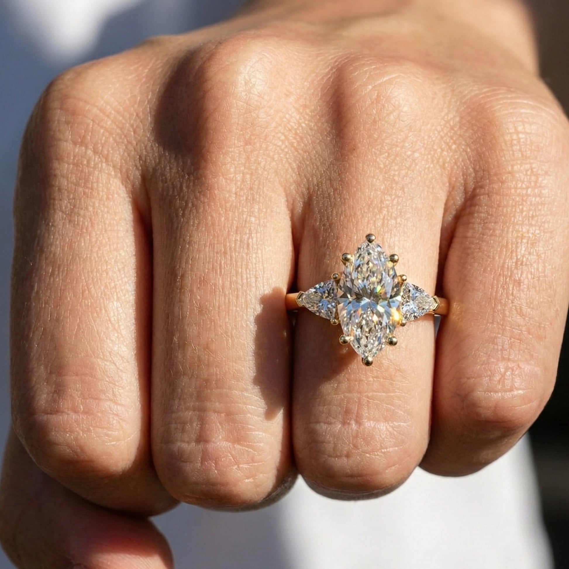 1.90 TCW Marquise & Trillion Cut Trilogy Engagement Ring in Lab Diamond – 14k Solid Gold, Wedding Gift for Her, Everyday Ring, Daily Wear