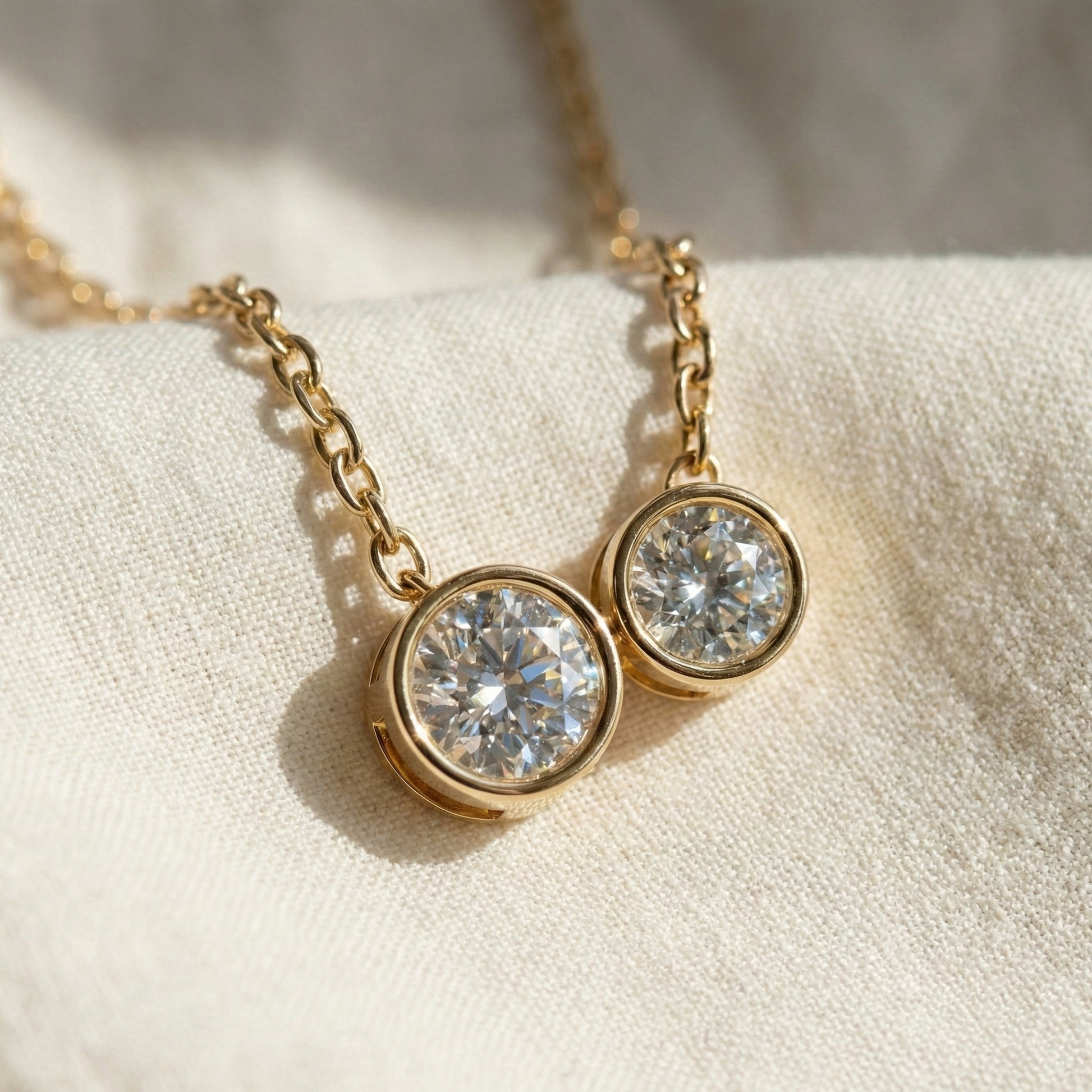 Modern Two Stone Bezel Wedding Pendant in 14k Solid Gold, 1.10 TCW Round Cut Lab Grown Diamonds, Gift for Her, Bridal Jewelry, Everyday Pendant