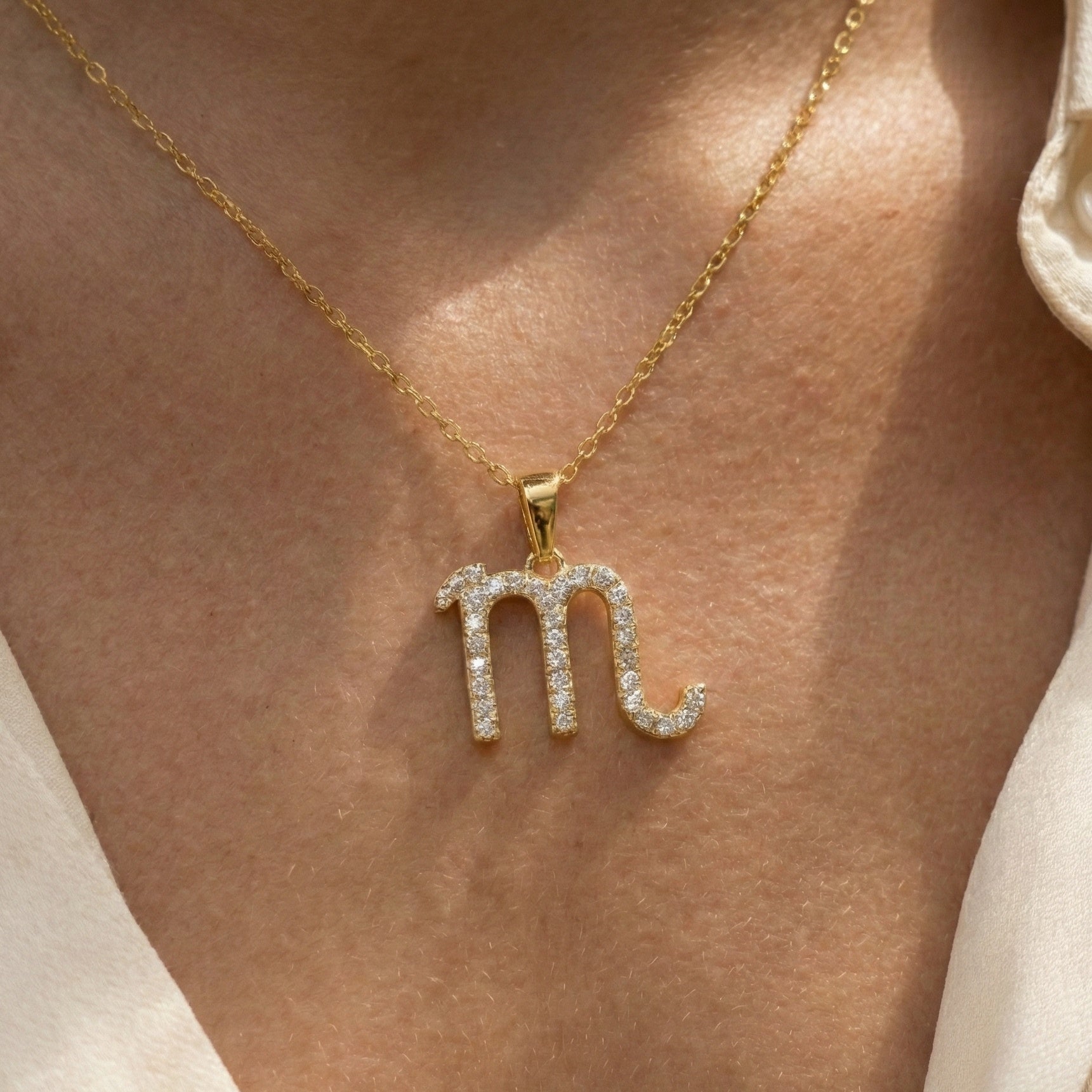 Scorpio Zodiac Pavé Symbol Pendant in Lab Diamond – 14k Solid Gold, Best Birthday Gift for Her/Him