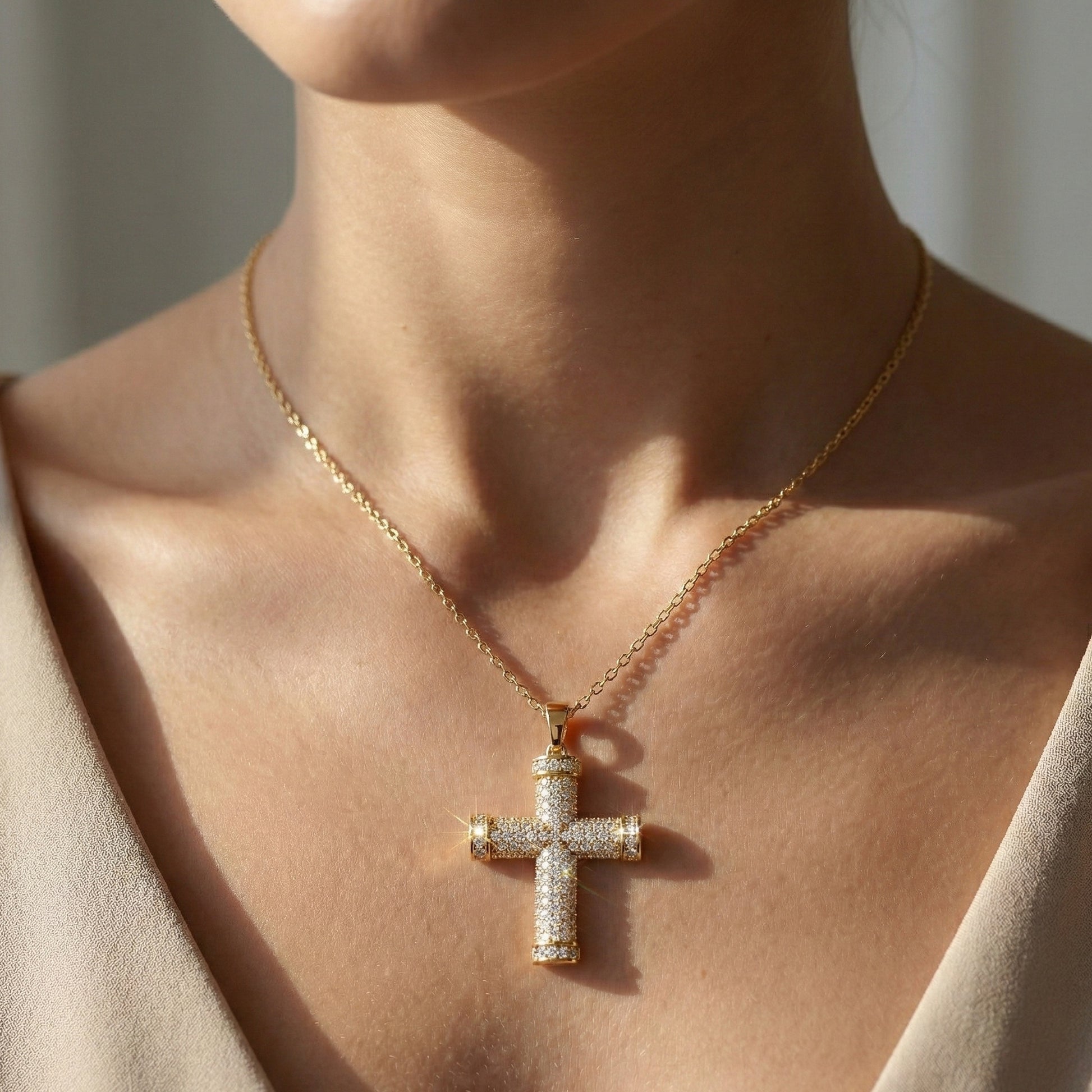 3D Pave Cross Pendant in 14k solid Gold, 1.15 TCW Round Cut Lab Grown Diamond, Christian Gift for Her