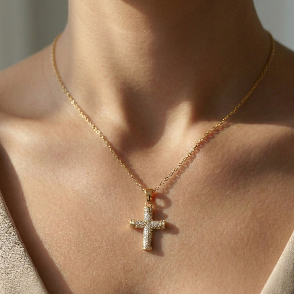 3D Pave Cross Pendant in 14k solid Gold, 1.15 TCW Round Cut Lab Grown Diamond, Christian Gift for Her