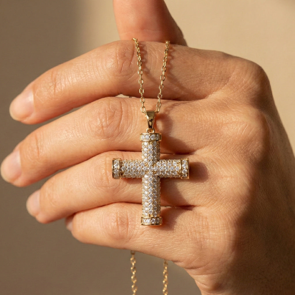 3D Pave Cross Pendant in 14k solid Gold, 1.15 TCW Round Cut Lab Grown Diamond, Christian Gift for Her