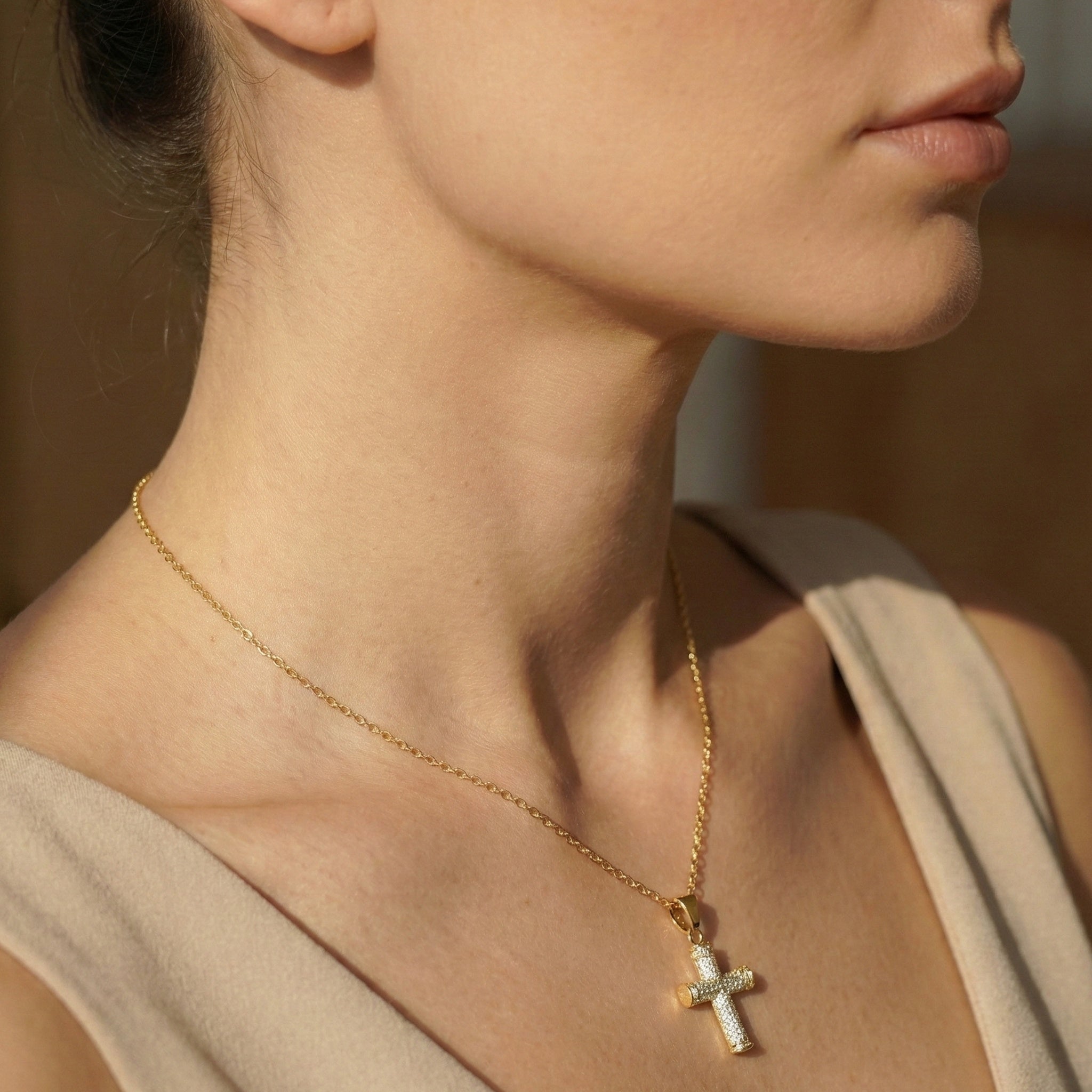 3D Pave Cross Pendant in 14k solid Gold, 1.15 TCW Round Cut Lab Grown Diamond, Christian Gift for Her