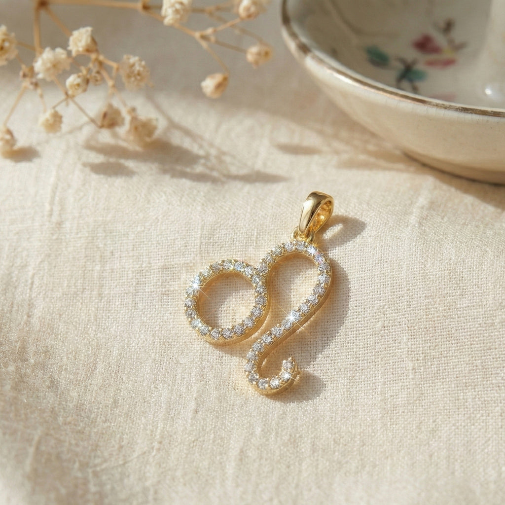 Leo Zodiac Sign Charm Pendant in 14K Rose Gold, Birthday Gift for Her, Wedding Jewelry, Dainty Horoscope Pendant