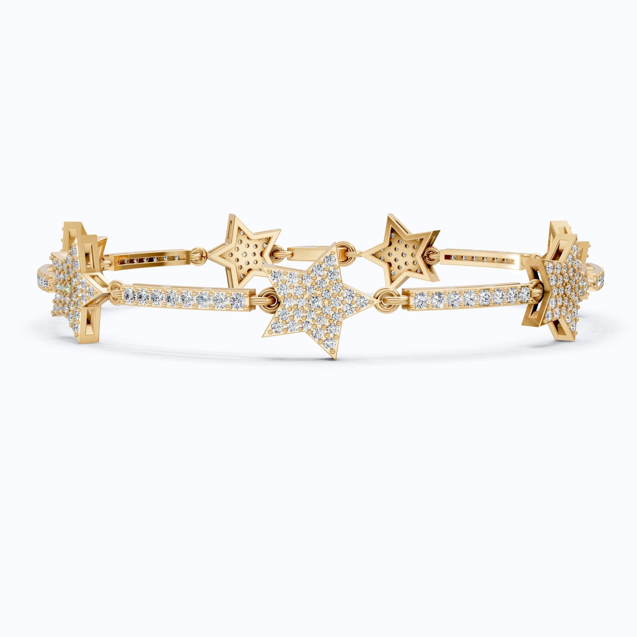Shooting Star Pavé Link Bracelet in 14K Solid Gold, 2.19 Round Cut Lab Grown Diamonds, Statement Bracelet, Gift for Her - Shoora Designs