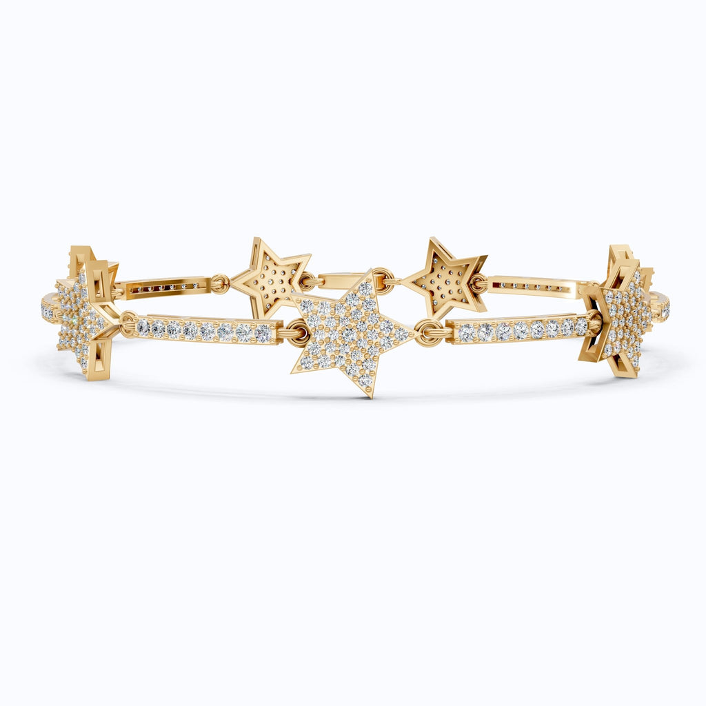 Shooting Star Pavé Link Bracelet in 14K Solid Gold, 2.19 Round Cut Lab Grown Diamonds, Statement Bracelet, Gift for Her - Shoora Designs