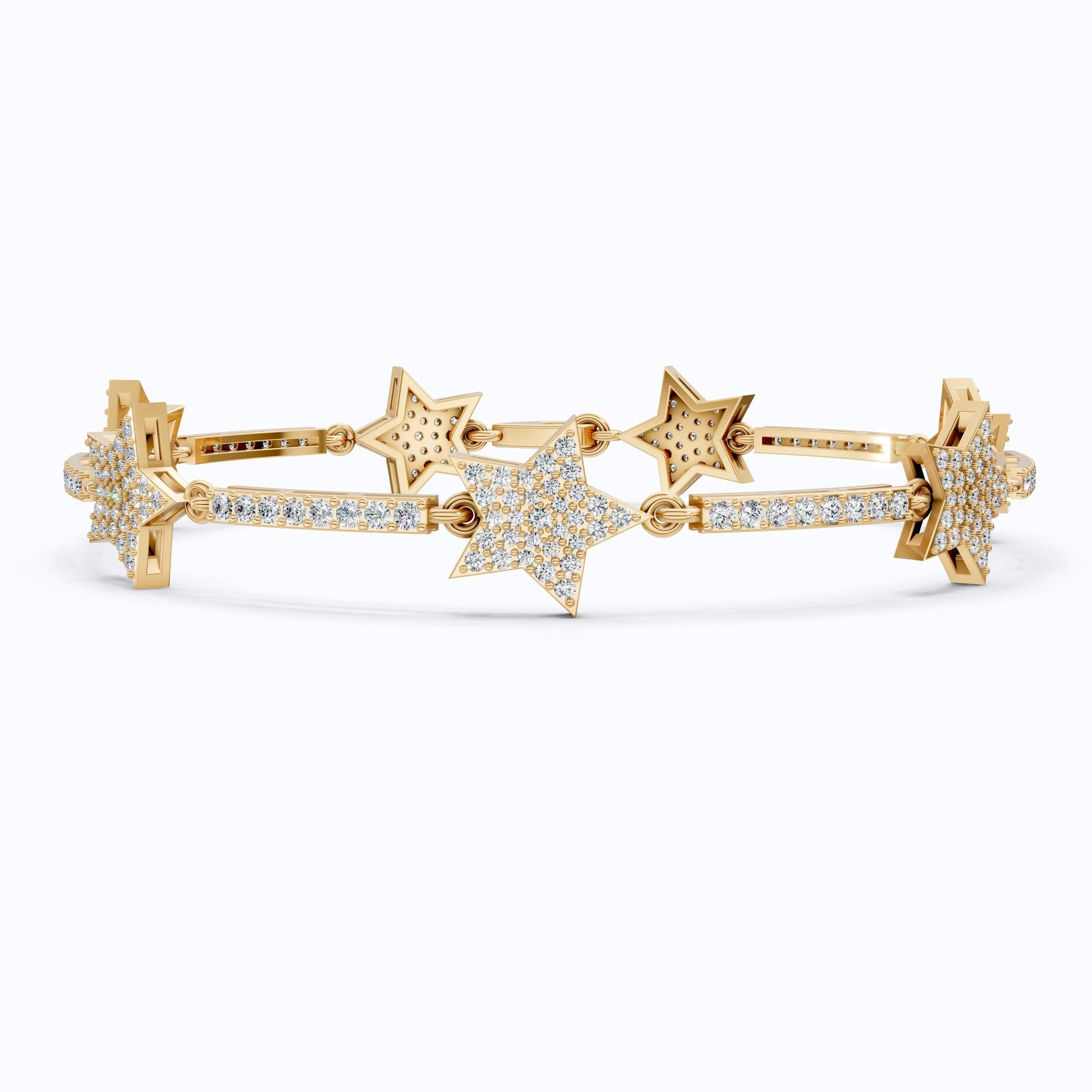 Shooting Star Pavé Link Bracelet in 14K Solid Gold, 2.19 Round Cut Lab Grown Diamonds, Statement Bracelet, Gift for Her - Shoora Designs
