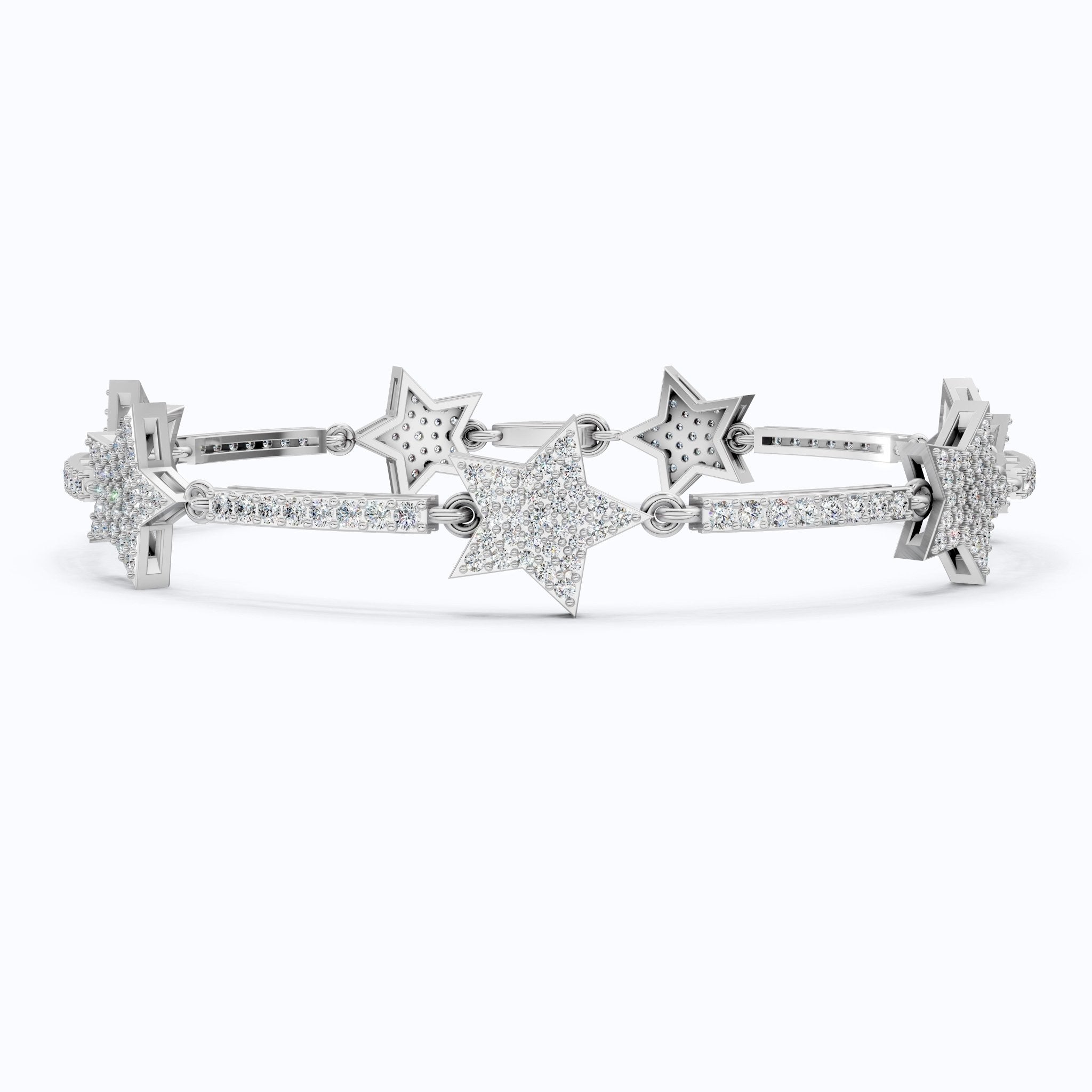 Shooting Star Pavé Link Bracelet in 14K Solid Gold, 2.19 Round Cut Lab Grown Diamonds, Statement Bracelet, Gift for Her - Shoora Designs