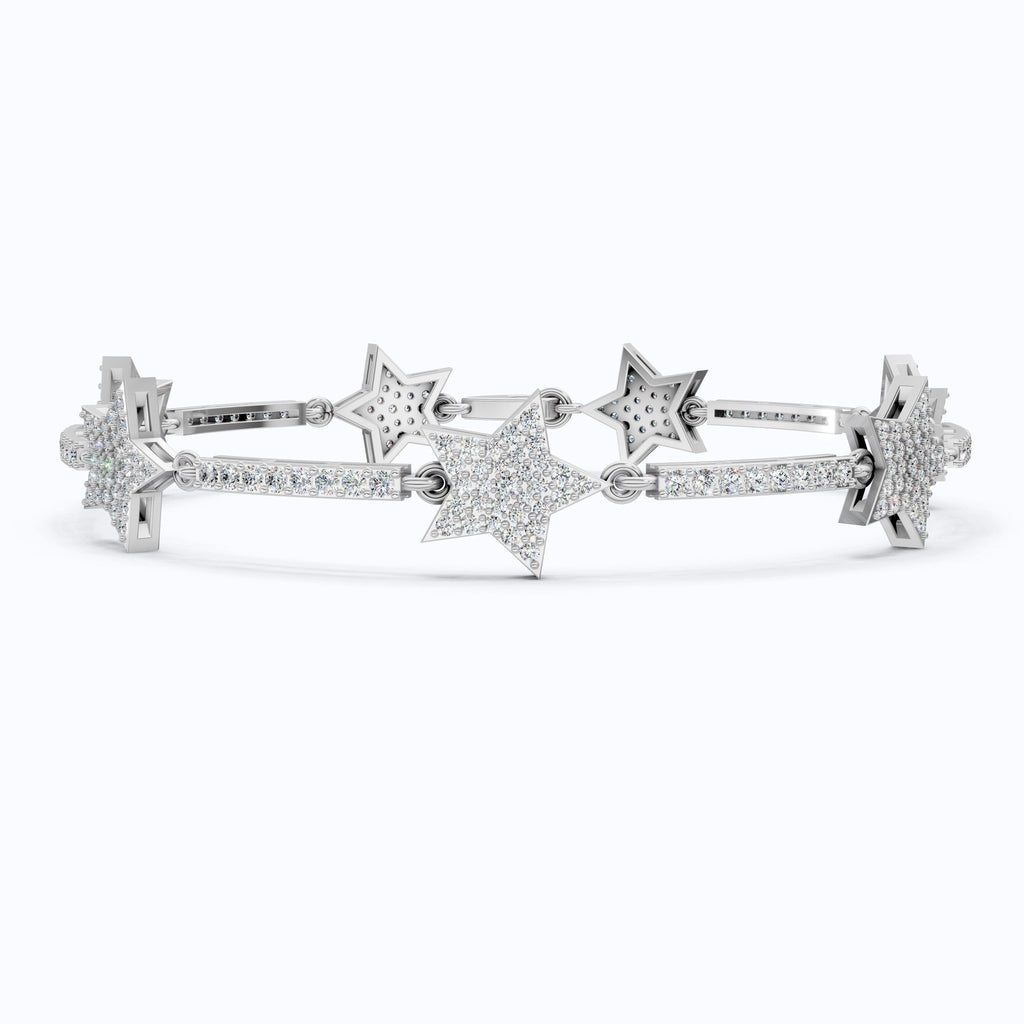 Shooting Star Pavé Link Bracelet in 14K Solid Gold, 2.19 Round Cut Lab Grown Diamonds, Statement Bracelet, Gift for Her - Shoora Designs