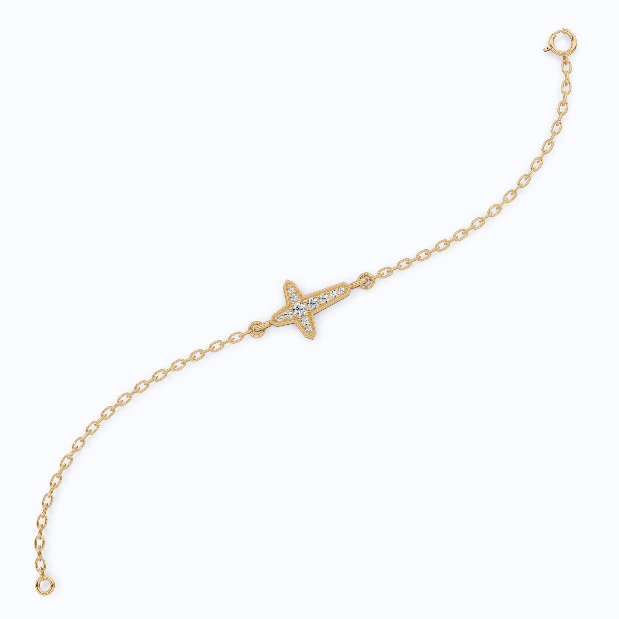 Slim Angular Cross Wedding Chain Bracelet in 14K Solid Gold, 0.12 TCW Round Cut Lab Grown Diamonds, Faith Jewelry, Gift for Her - Shoora Designs