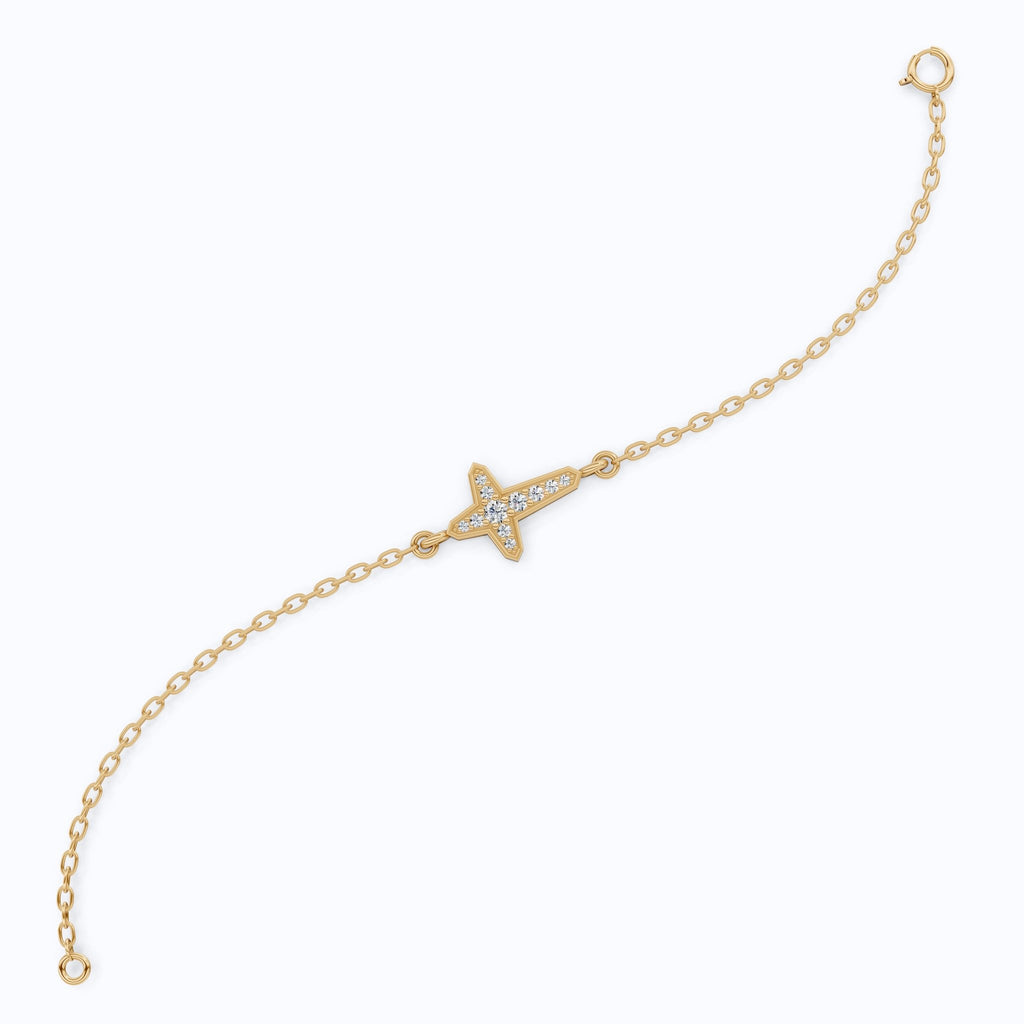 Slim Angular Cross Wedding Chain Bracelet in 14K Solid Gold, 0.12 TCW Round Cut Lab Grown Diamonds, Faith Jewelry, Gift for Her - Shoora Designs
