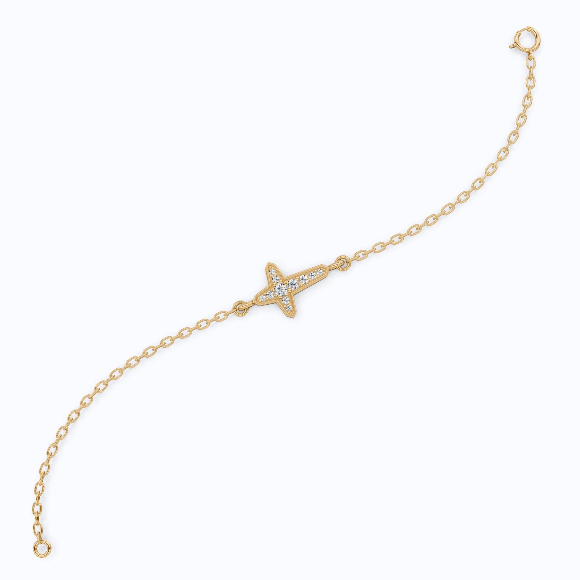Slim Angular Cross Wedding Chain Bracelet in 14K Solid Gold, 0.12 TCW Round Cut Lab Grown Diamonds, Faith Jewelry, Gift for Her - Shoora Designs