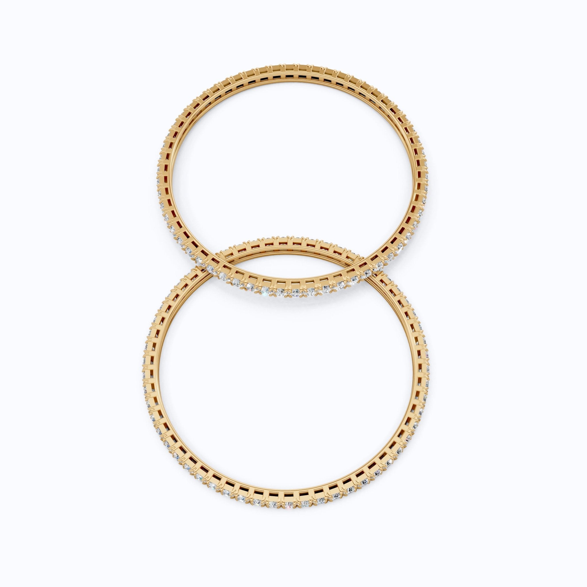Slim Pavé Eternity Pair Of Wedding Bangle in 9k Solid Gold or Sterling Silver, 3.50 MM Round Cut Moissanite, Everyday Gift for Mother - Shoora Designs