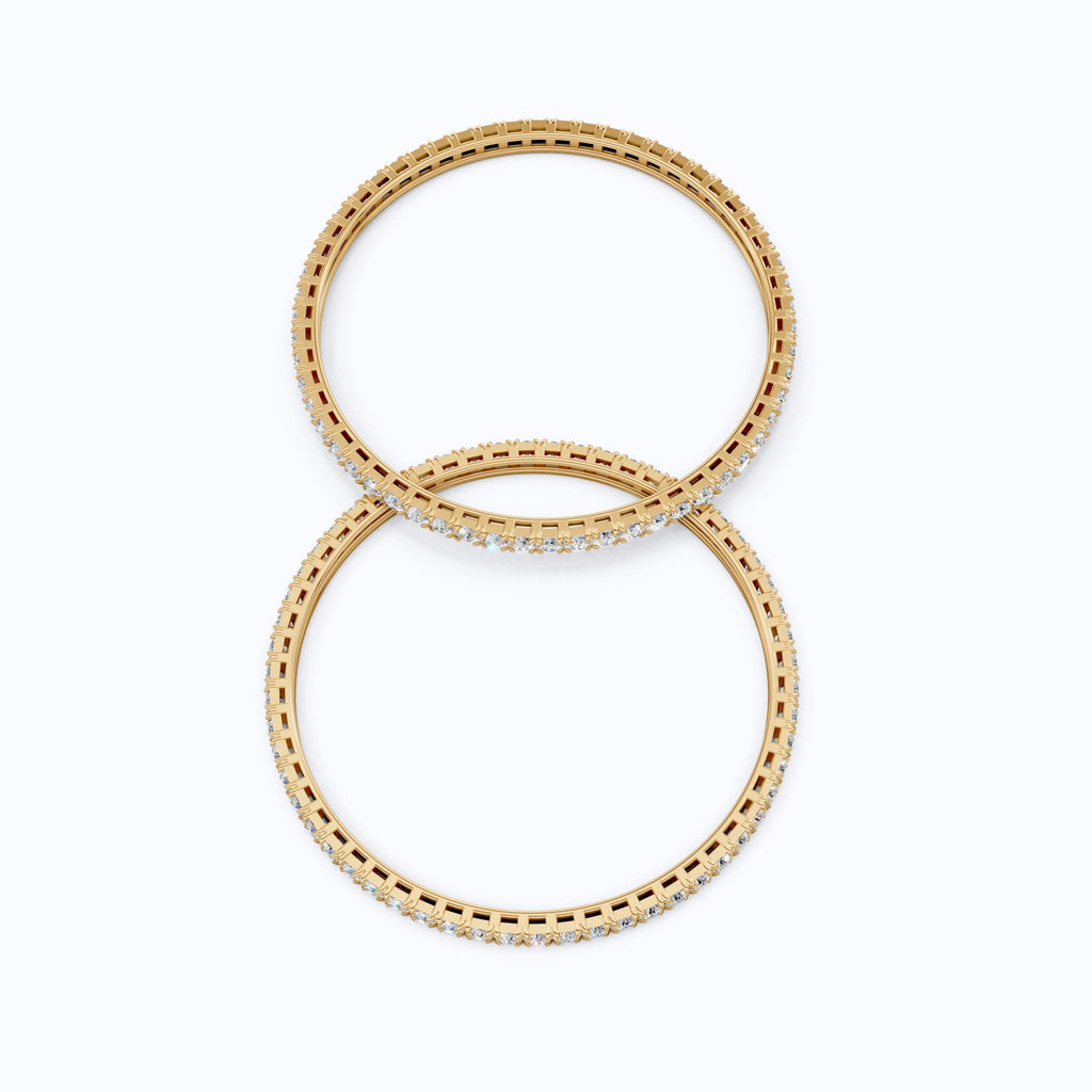 Slim Pavé Eternity Pair Of Wedding Bangle in 9k Solid Gold or Sterling Silver, 3.50 MM Round Cut Moissanite, Everyday Gift for Mother - Shoora Designs