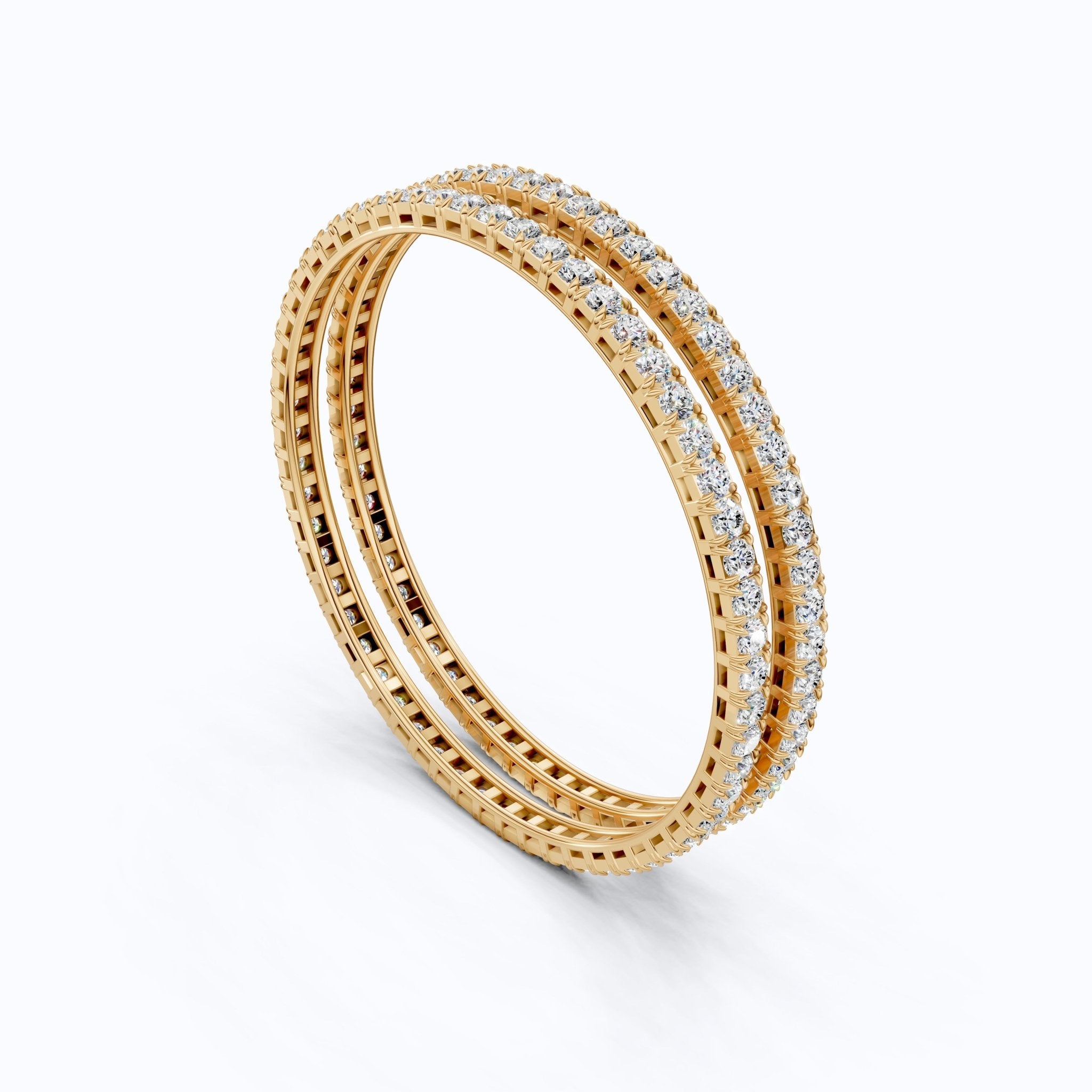 Slim Pavé Eternity Pair Of Wedding Bangle in 9k Solid Gold or Sterling Silver, 3.50 MM Round Cut Moissanite, Everyday Gift for Mother - Shoora Designs