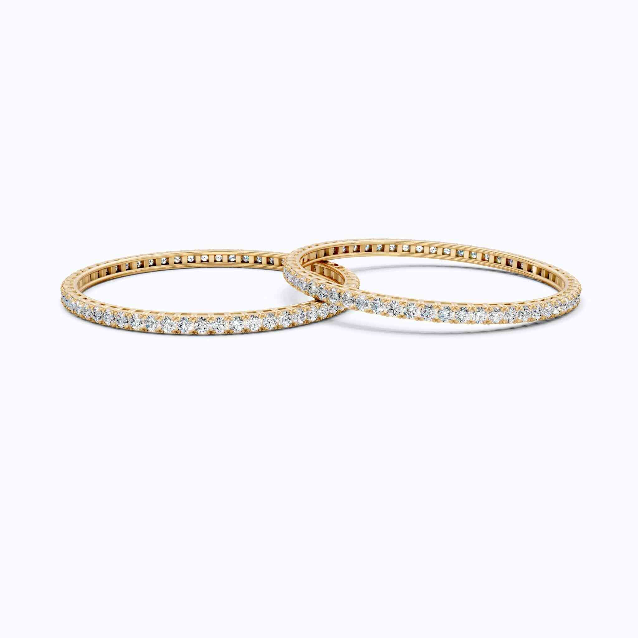 Slim Pavé Eternity Pair Of Wedding Bangle in 9k Solid Gold or Sterling Silver, 3.50 MM Round Cut Moissanite, Everyday Gift for Mother